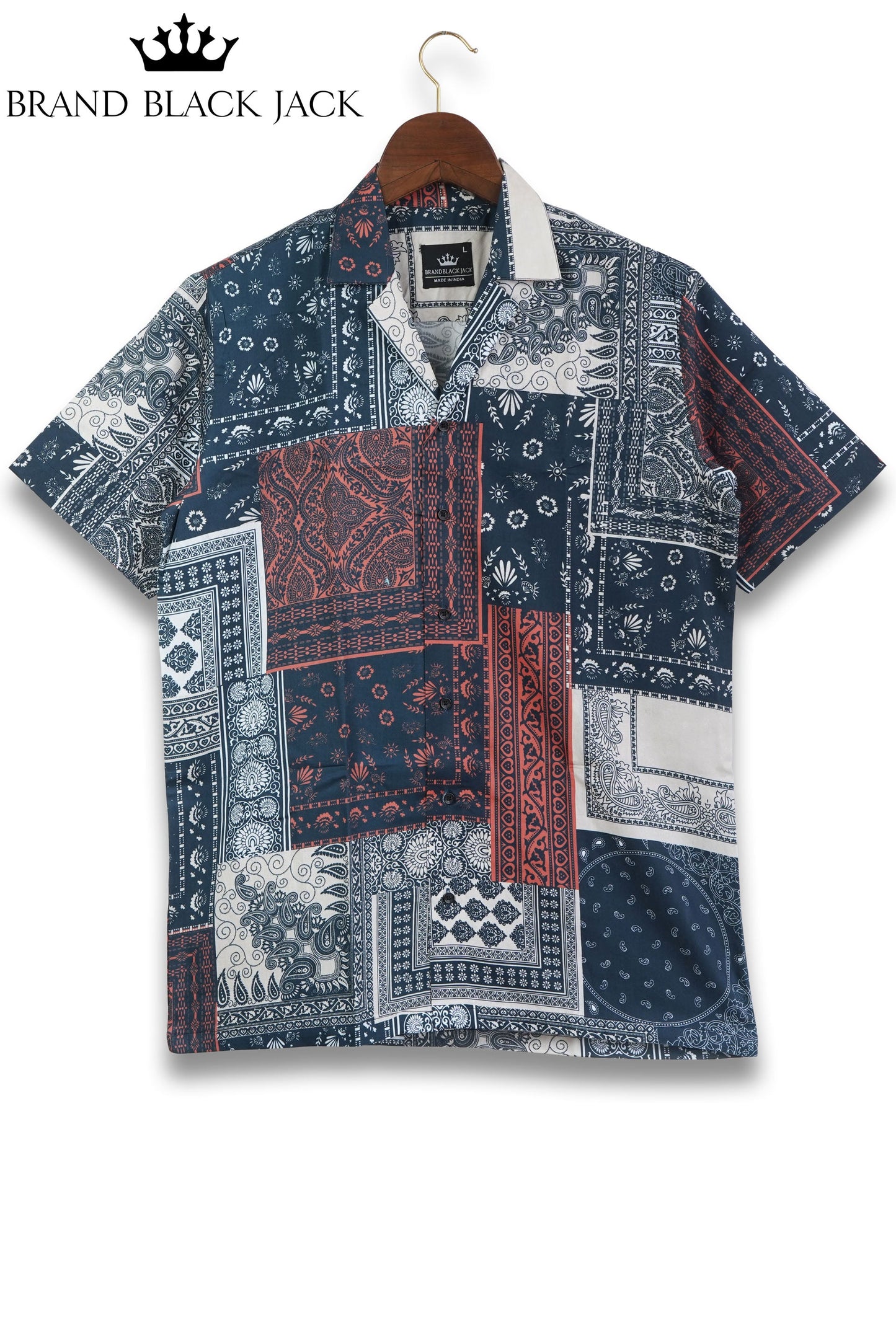 Bandana Patchwork Print Mens Printed Premium Cotton Shirts by Black Jack