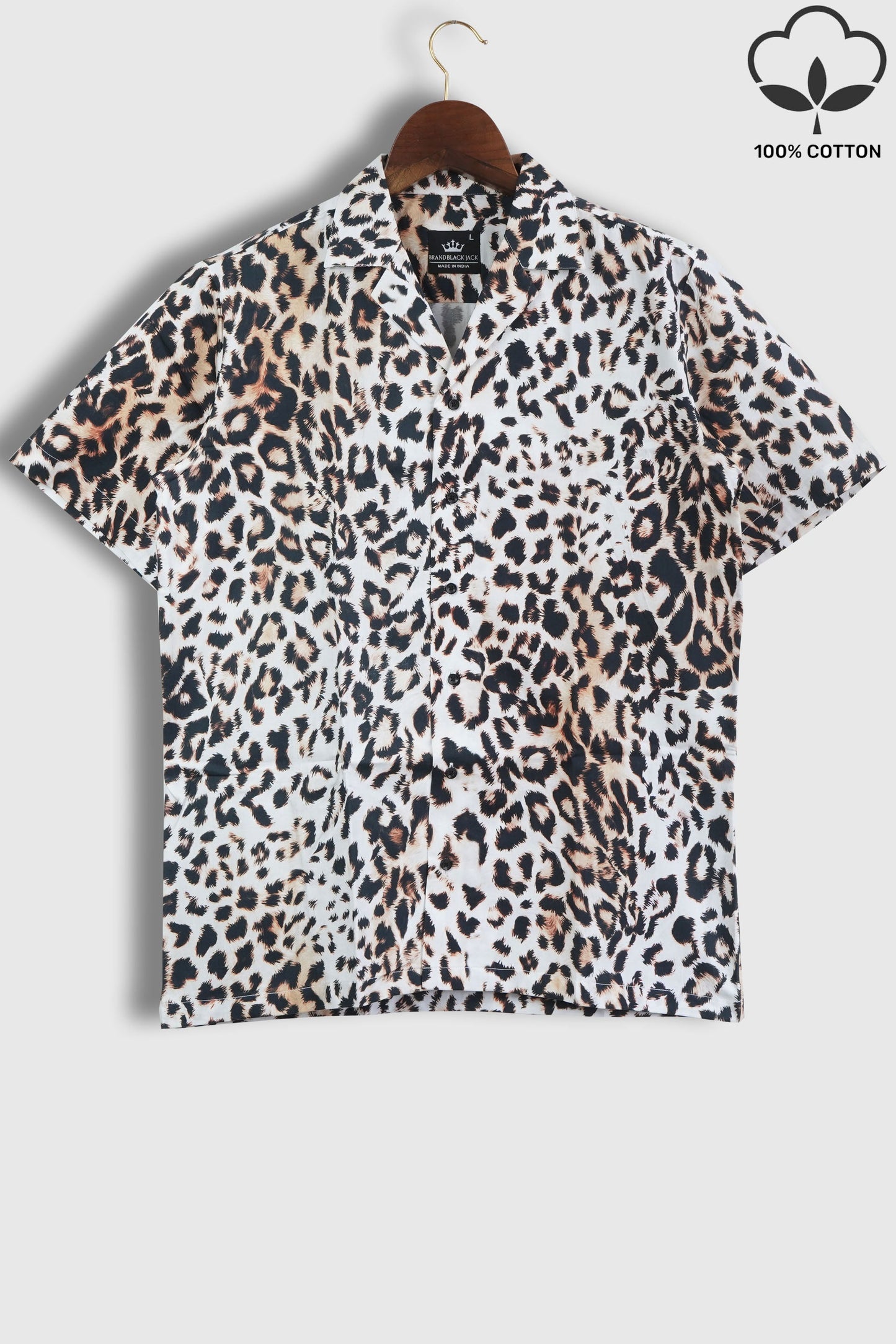 Leopard Pattern Cuban Collar Mens Printed Premium Cotton Shirt by Black Jack