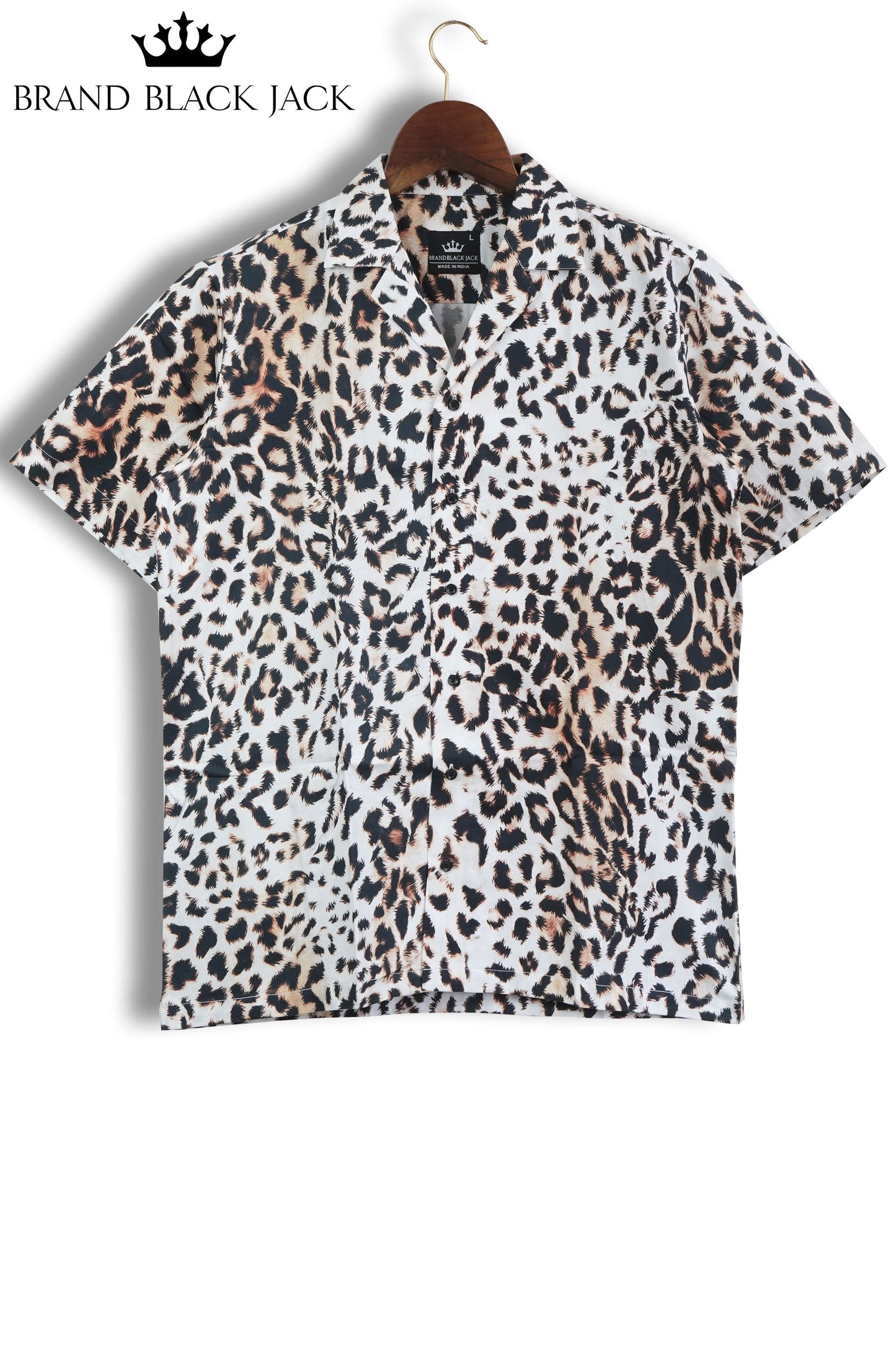 Leopard Pattern Cuban Collar Mens Printed Premium Cotton Shirt by Black Jack