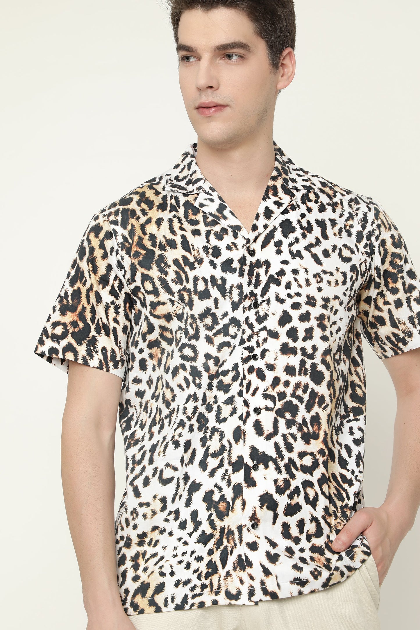 Leopard Pattern Cuban Collar Mens Printed Premium Cotton Shirt by Black Jack