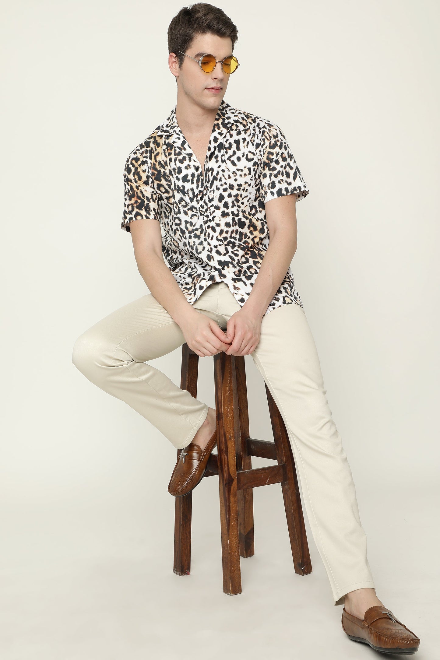 Leopard Pattern Cuban Collar Mens Printed Premium Cotton Shirt by Black Jack