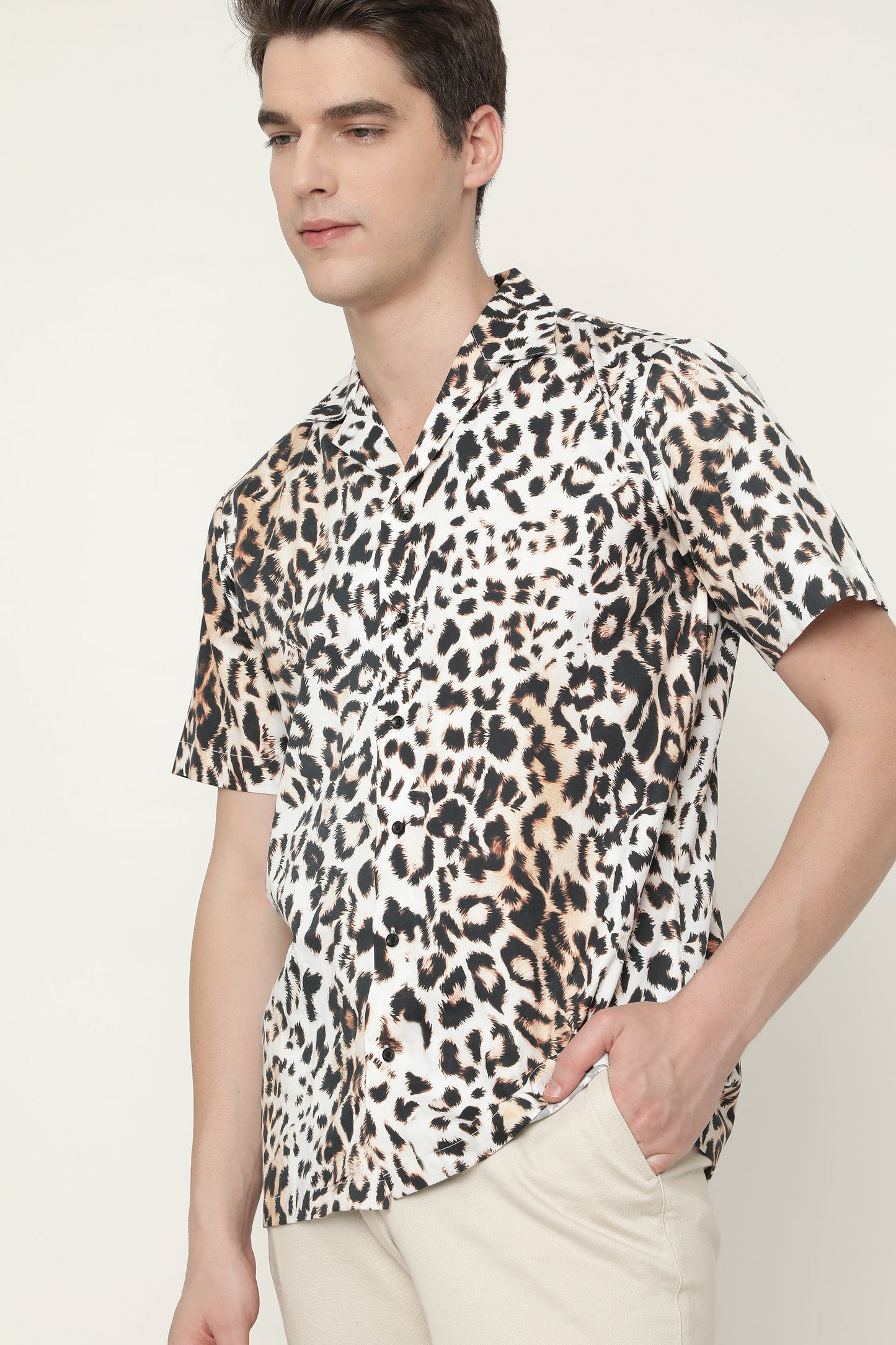 Leopard Pattern Cuban Collar Mens Printed Premium Cotton Shirt by Black Jack