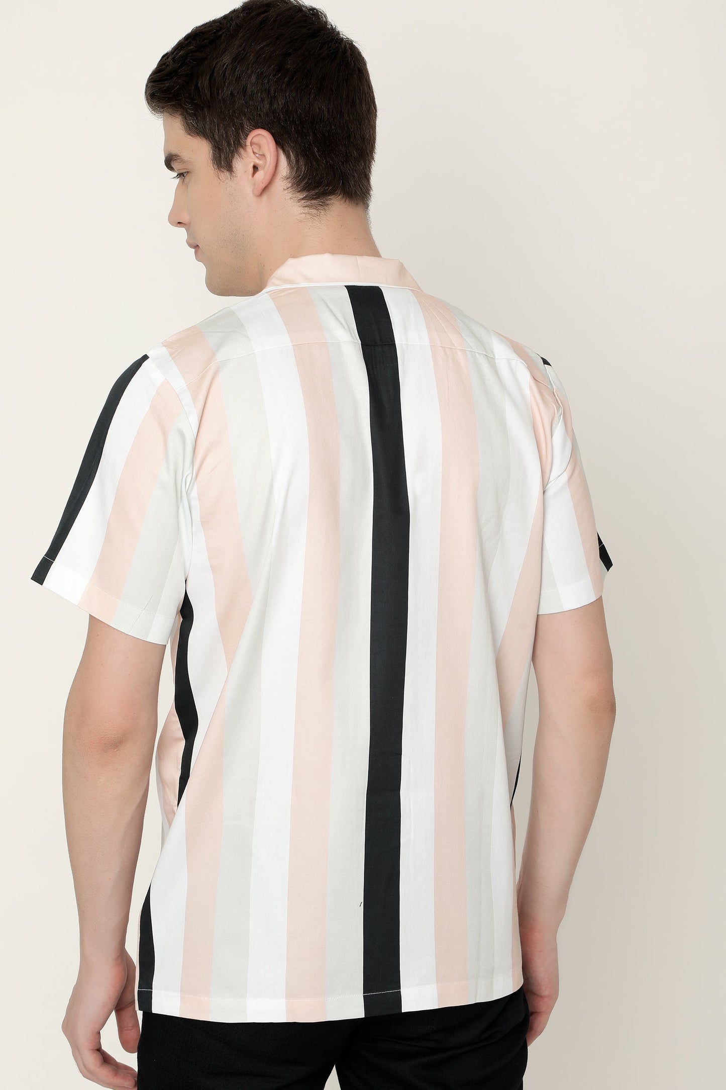 Revere Collar Striped Pure Cotton Shirt In Peach by Brand Black Jack