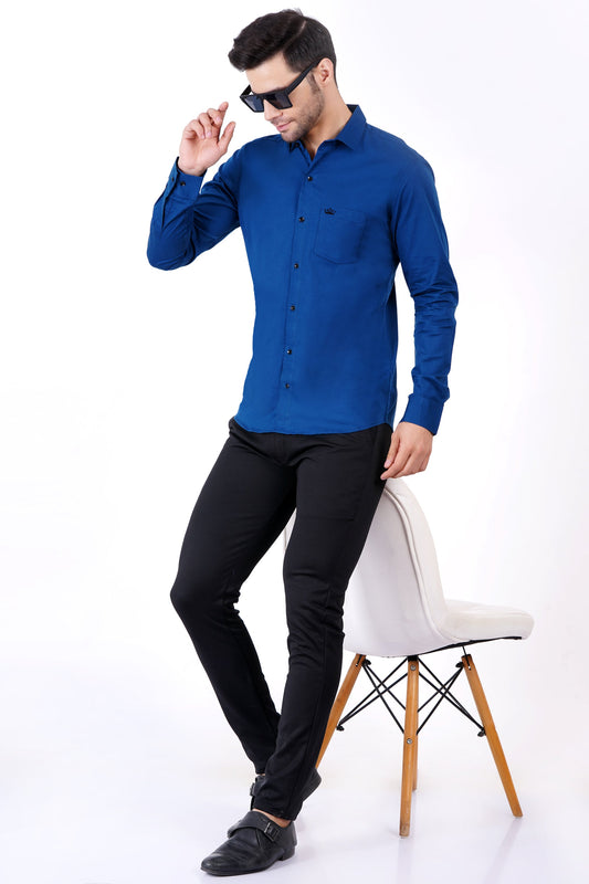 Nevy Blue Color Men's Cotton Shirt Full Sleeve Plain Shirts For Men