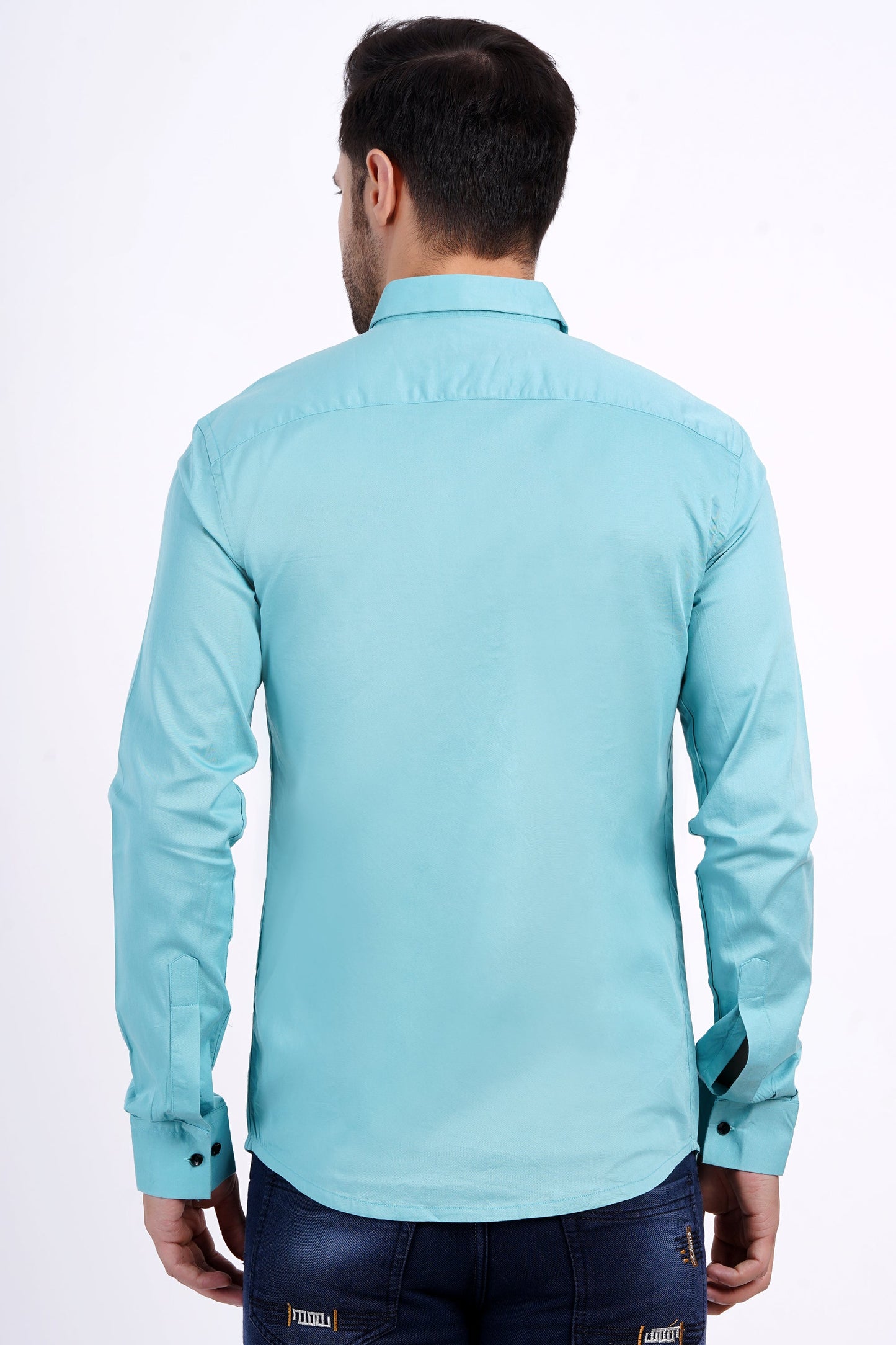 Electic Blue Color Men's Cotton Shirt Full Sleeve Plain Shirts For Men