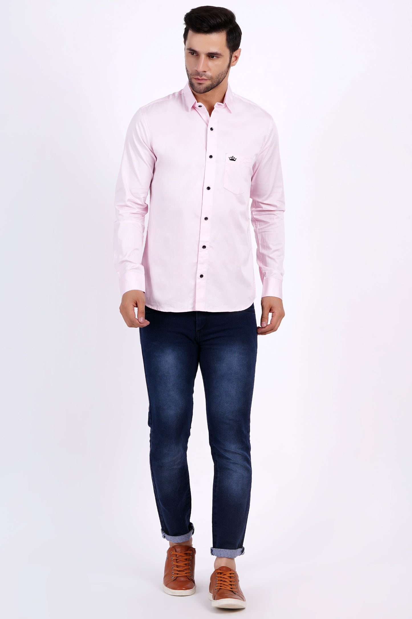 Light Pink Color Men's Cotton Shirt Full Sleeve Plain Shirts For Men