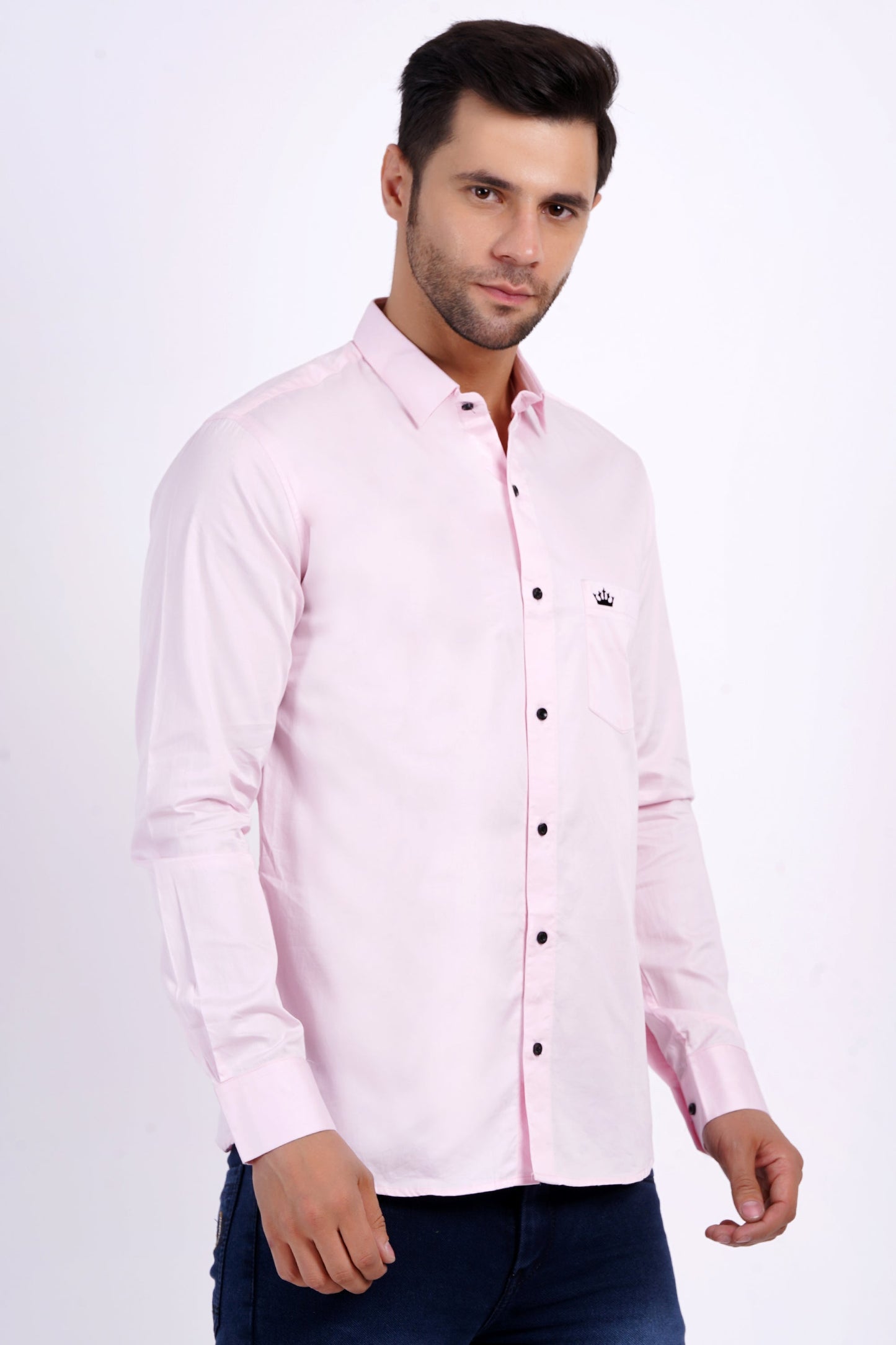 Light Pink Color Men's Cotton Shirt Full Sleeve Plain Shirts For Men