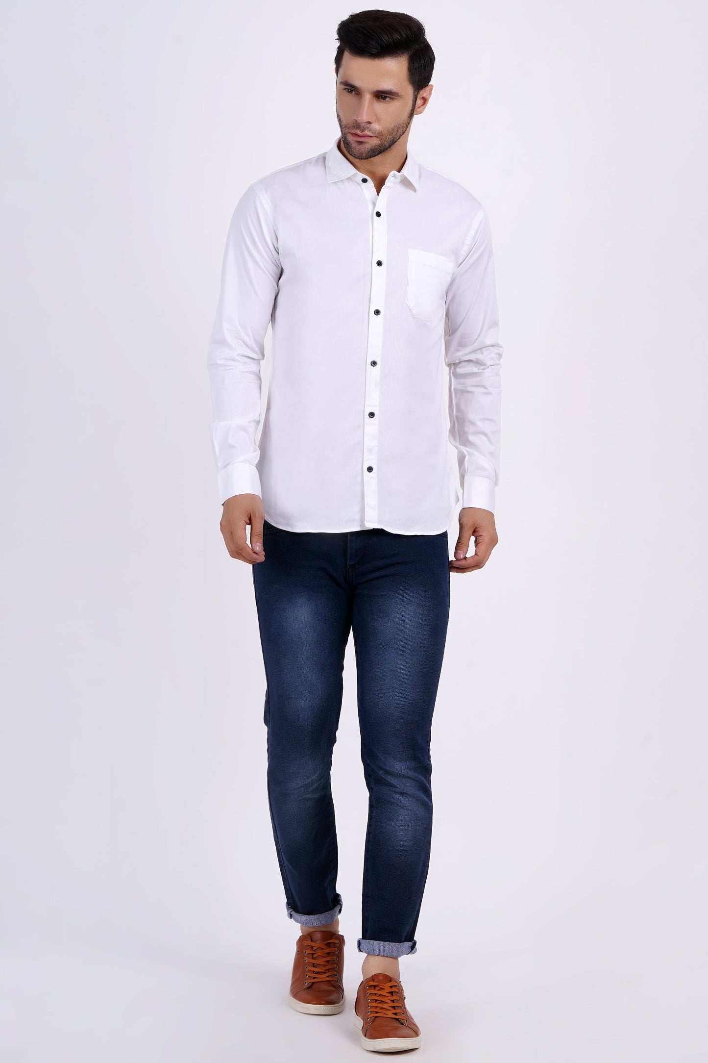 White Color Men's Cotton Shirt Full Sleeve Plain Shirts For Men