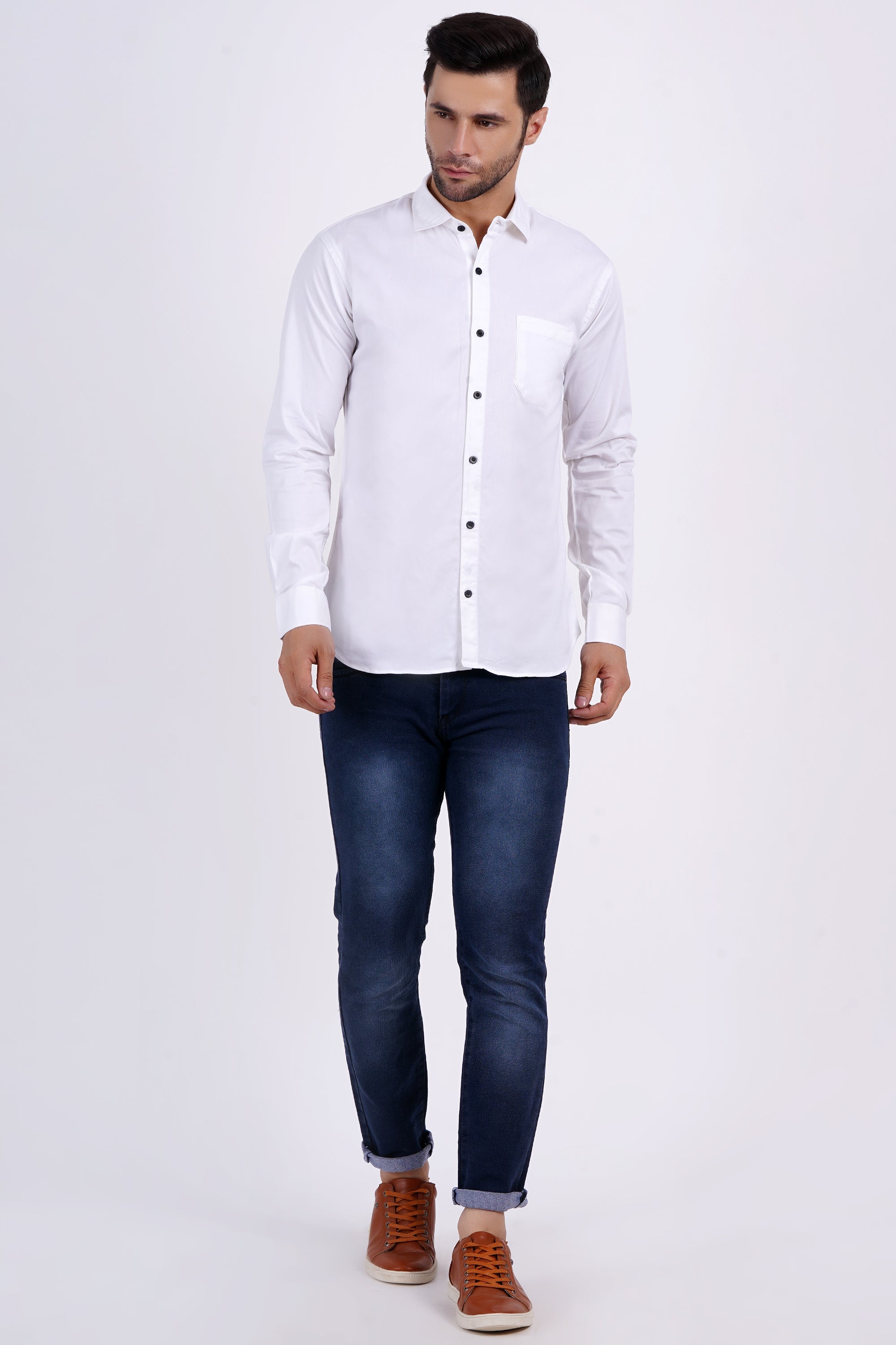 White Color Men's Cotton Shirt Full Sleeve Plain Shirts For Men