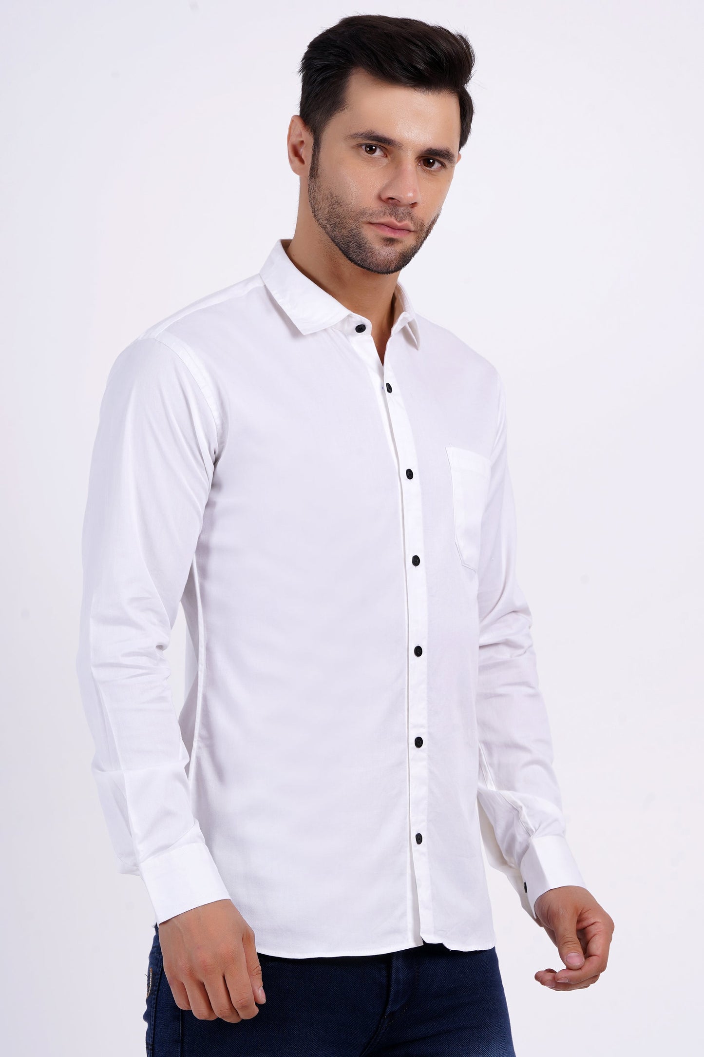 White Color Men's Cotton Shirt Full Sleeve Plain Shirts For Men