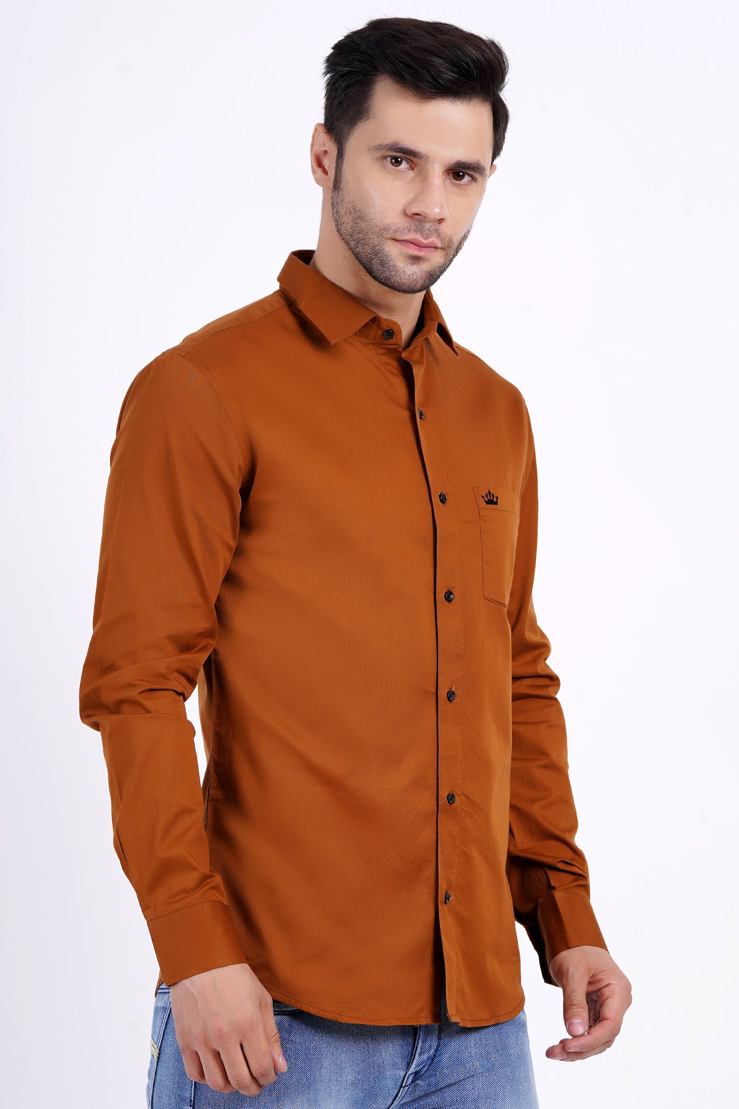 Coffee Color Men's Cotton Shirt Full Sleeve Plain Shirts For Men