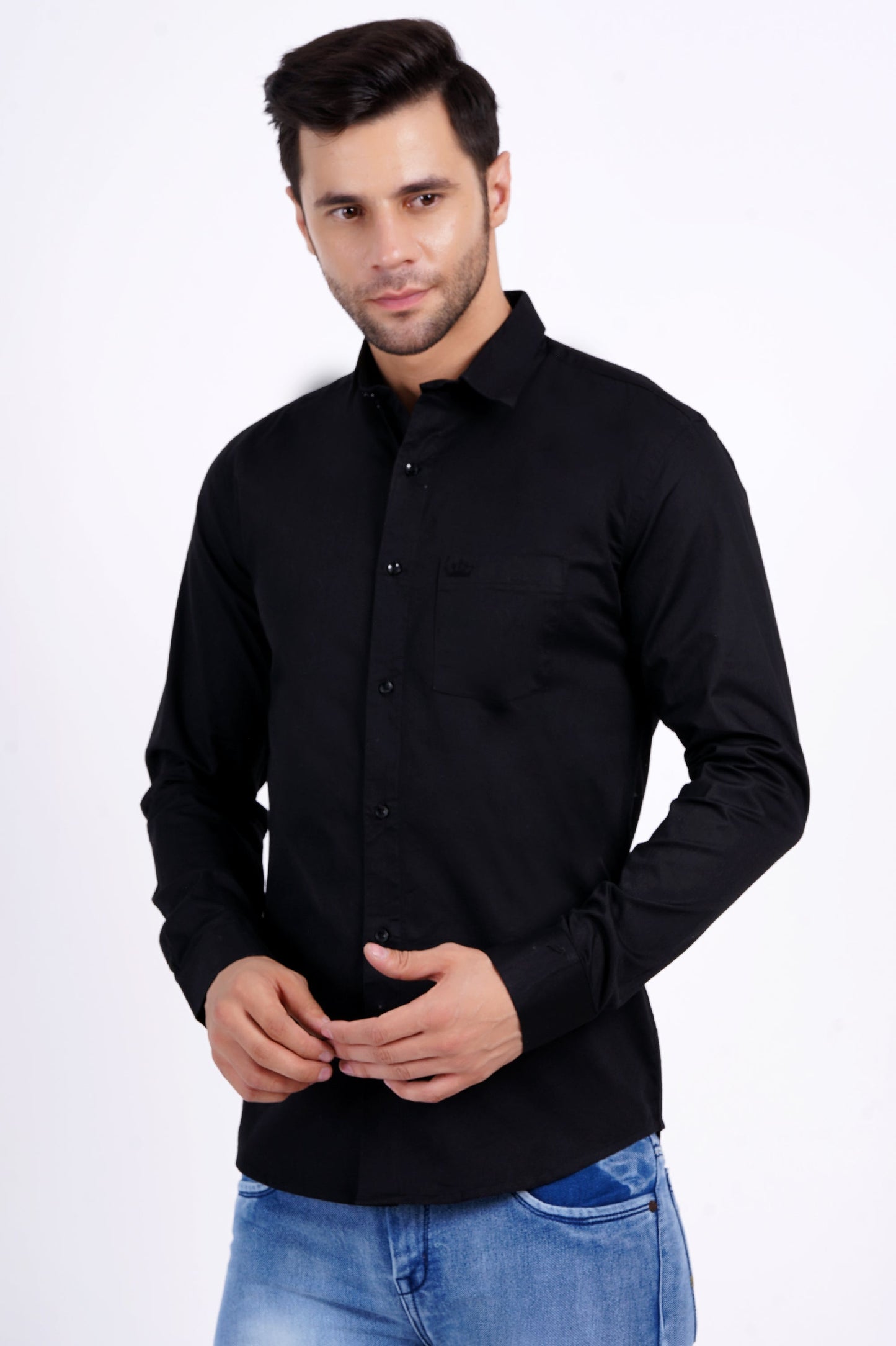 Black Color Men's Cotton Shirt Full Sleeve Plain Shirts For Men