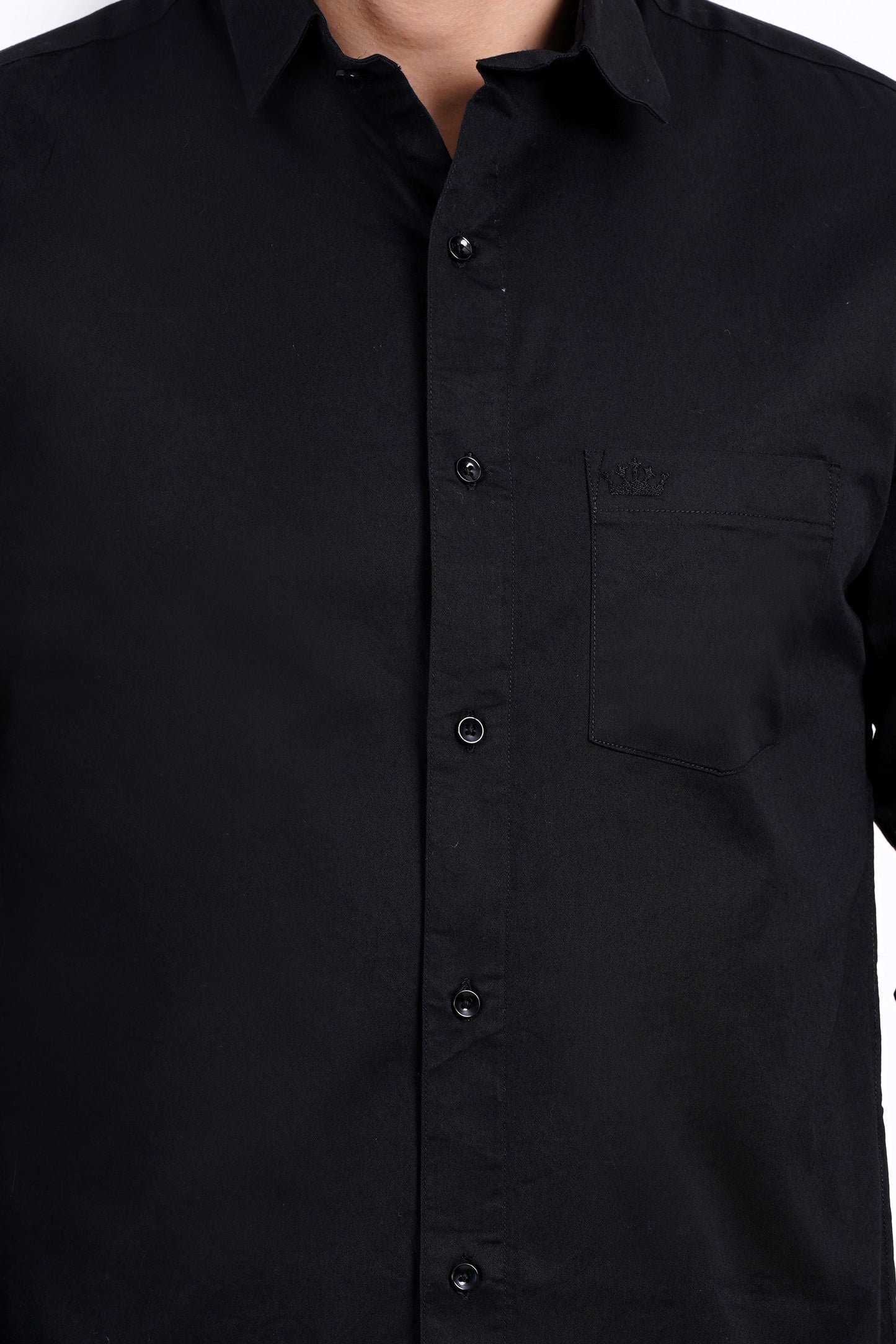 Black Color Men's Cotton Shirt Full Sleeve Plain Shirts For Men