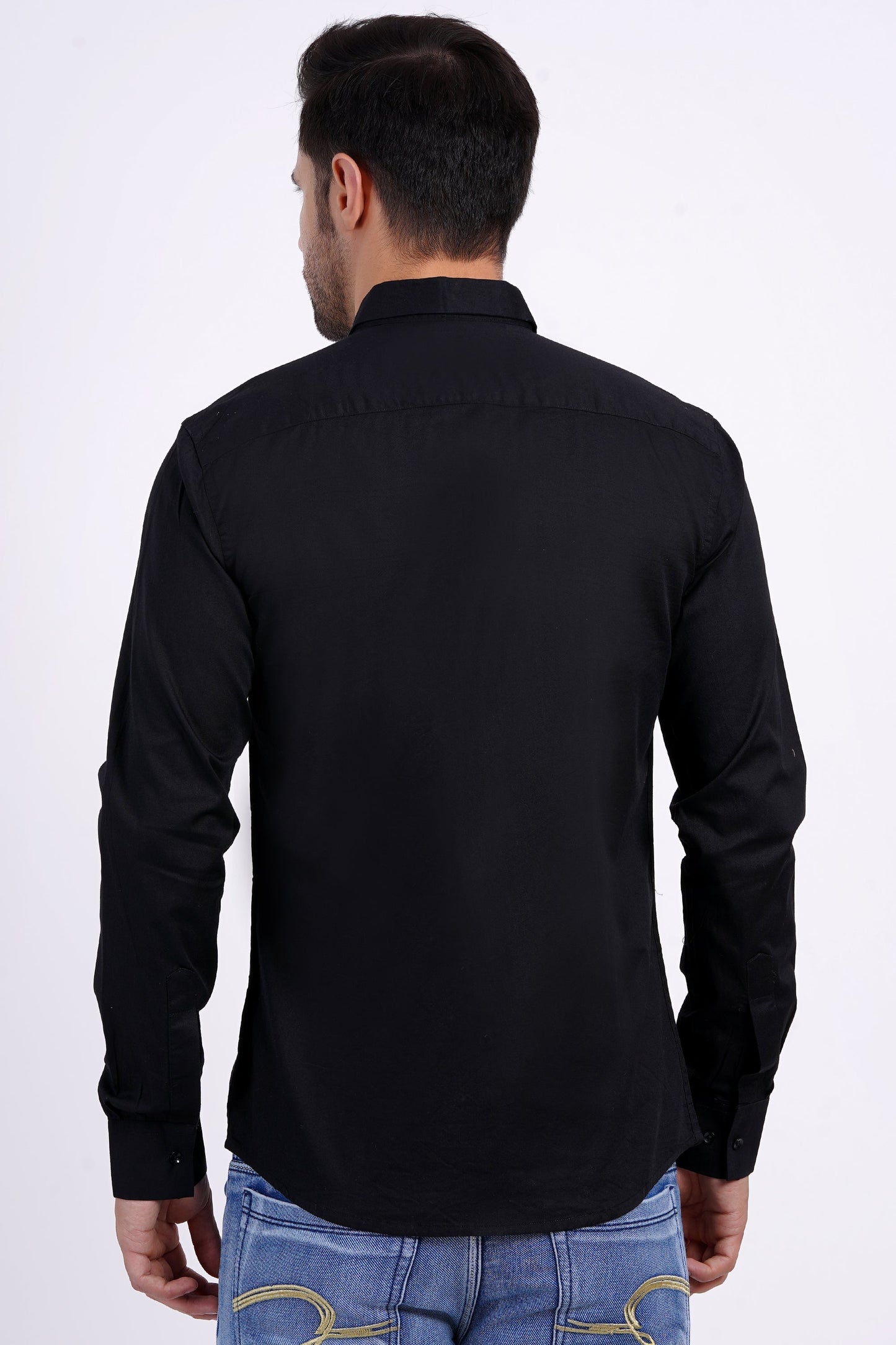 Black Color Men's Cotton Shirt Full Sleeve Plain Shirts For Men