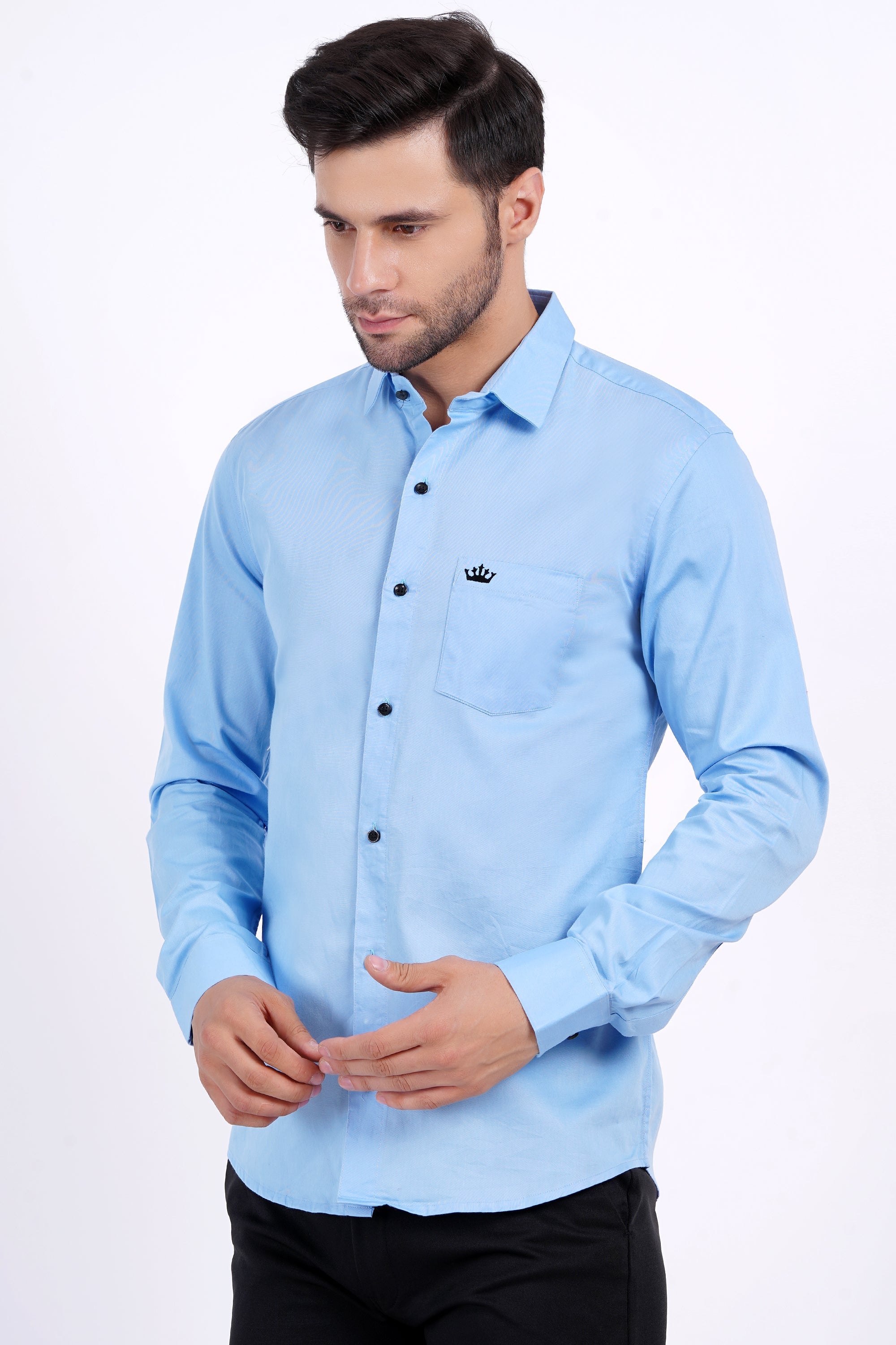 Sky Blue Color Men's Cotton Shirt Full Sleeve Plain Shirts For Men