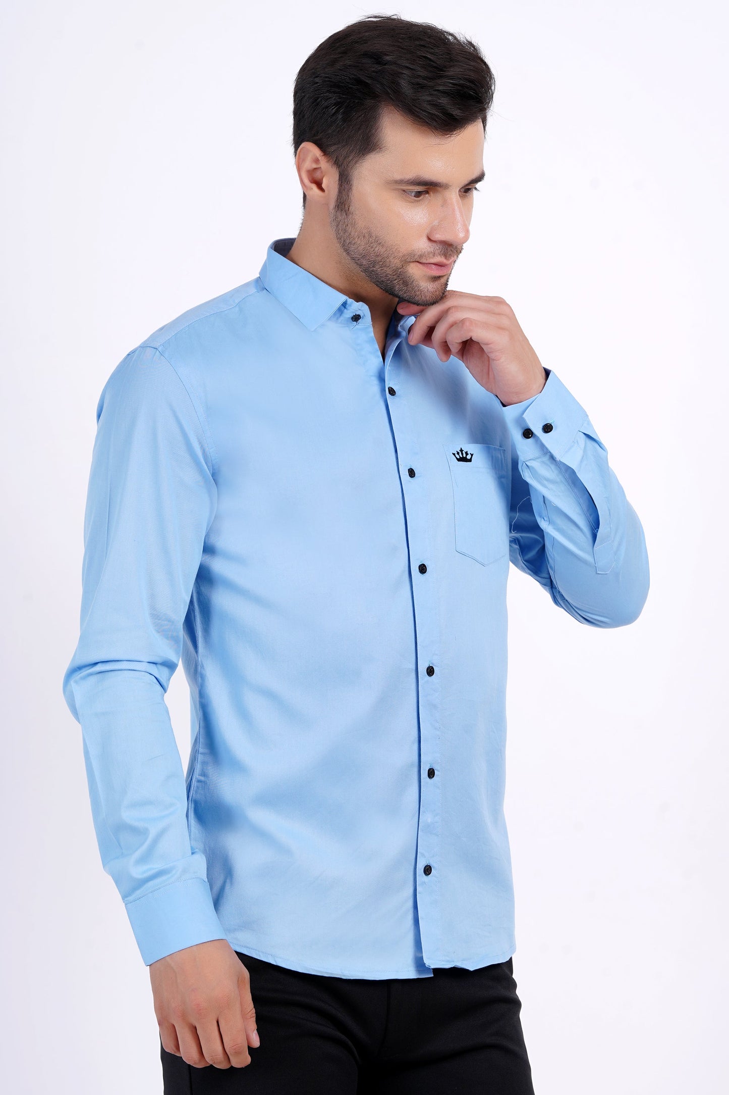 Sky Blue Color Men's Cotton Shirt Full Sleeve Plain Shirts For Men