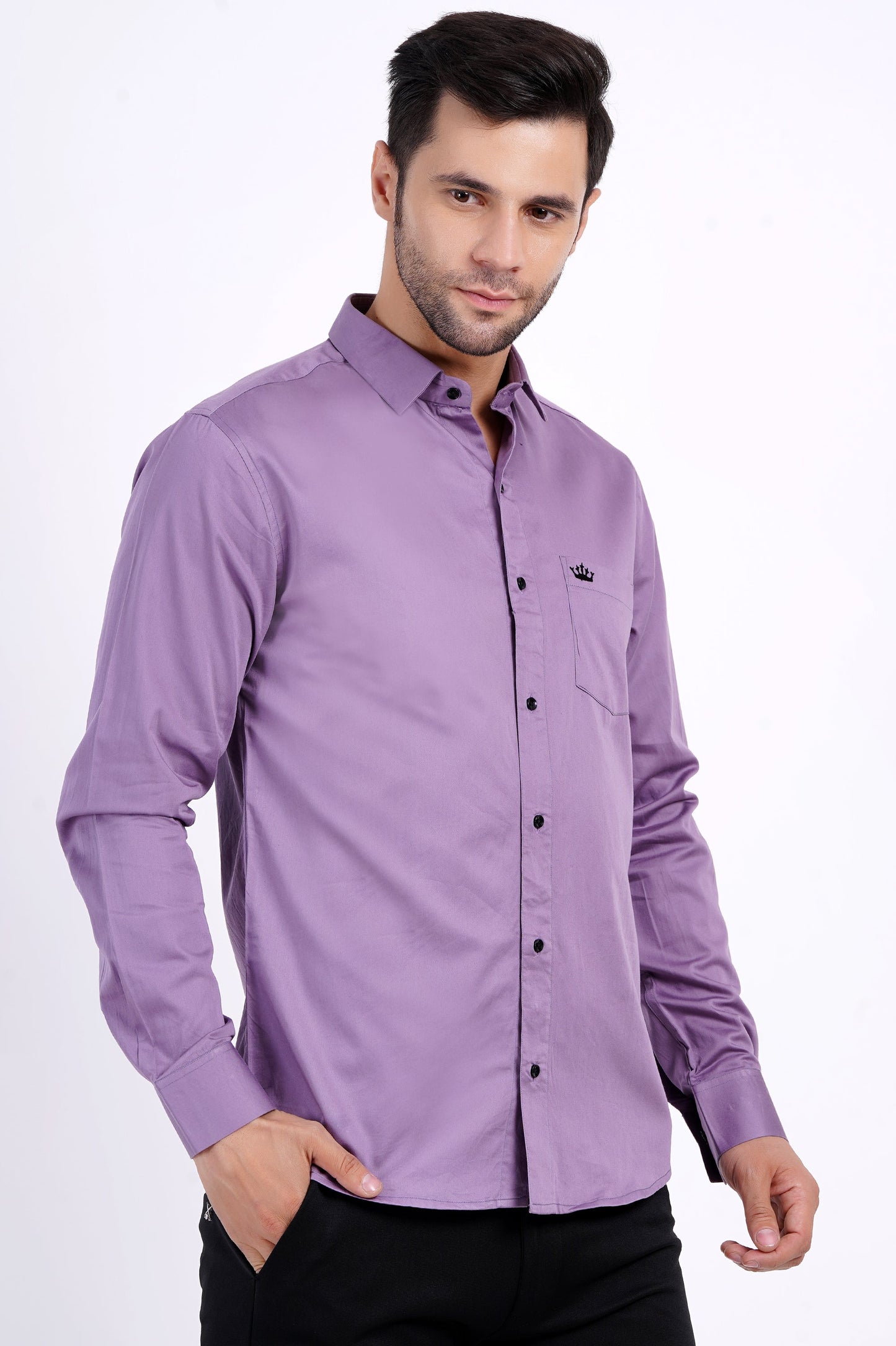 Purple Color Men's Cotton Shirt Full Sleeve Plain Shirts For Men