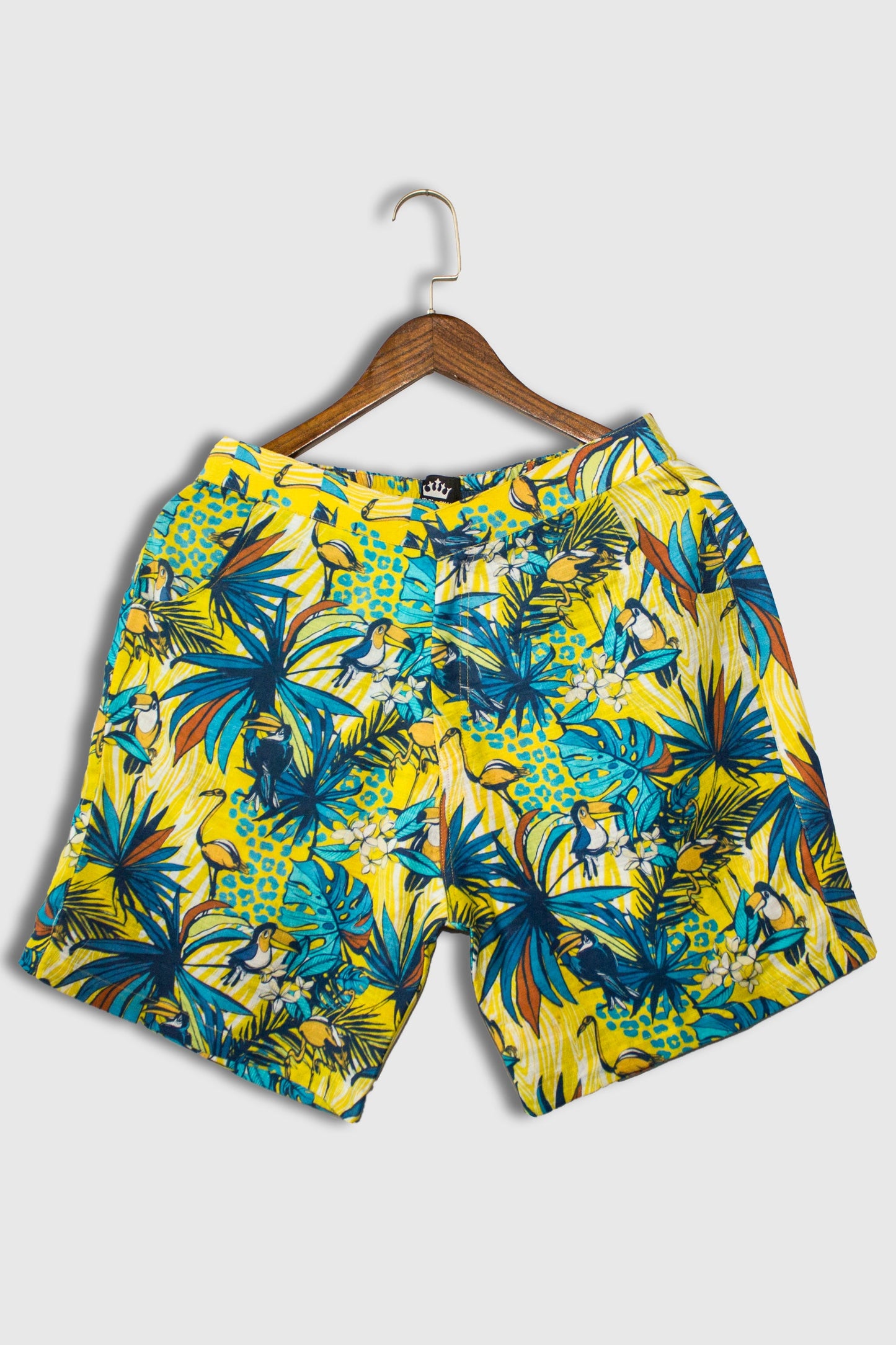 Linen Leaf-Bird and Flamigo Unique Design Print For Men Shorts By Brand Black Jack