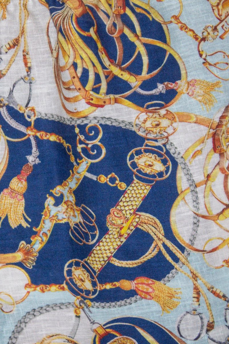 Linen Blue Color Baroque-Chain-Belt Print For Mens Shorts By Brand Blackjack