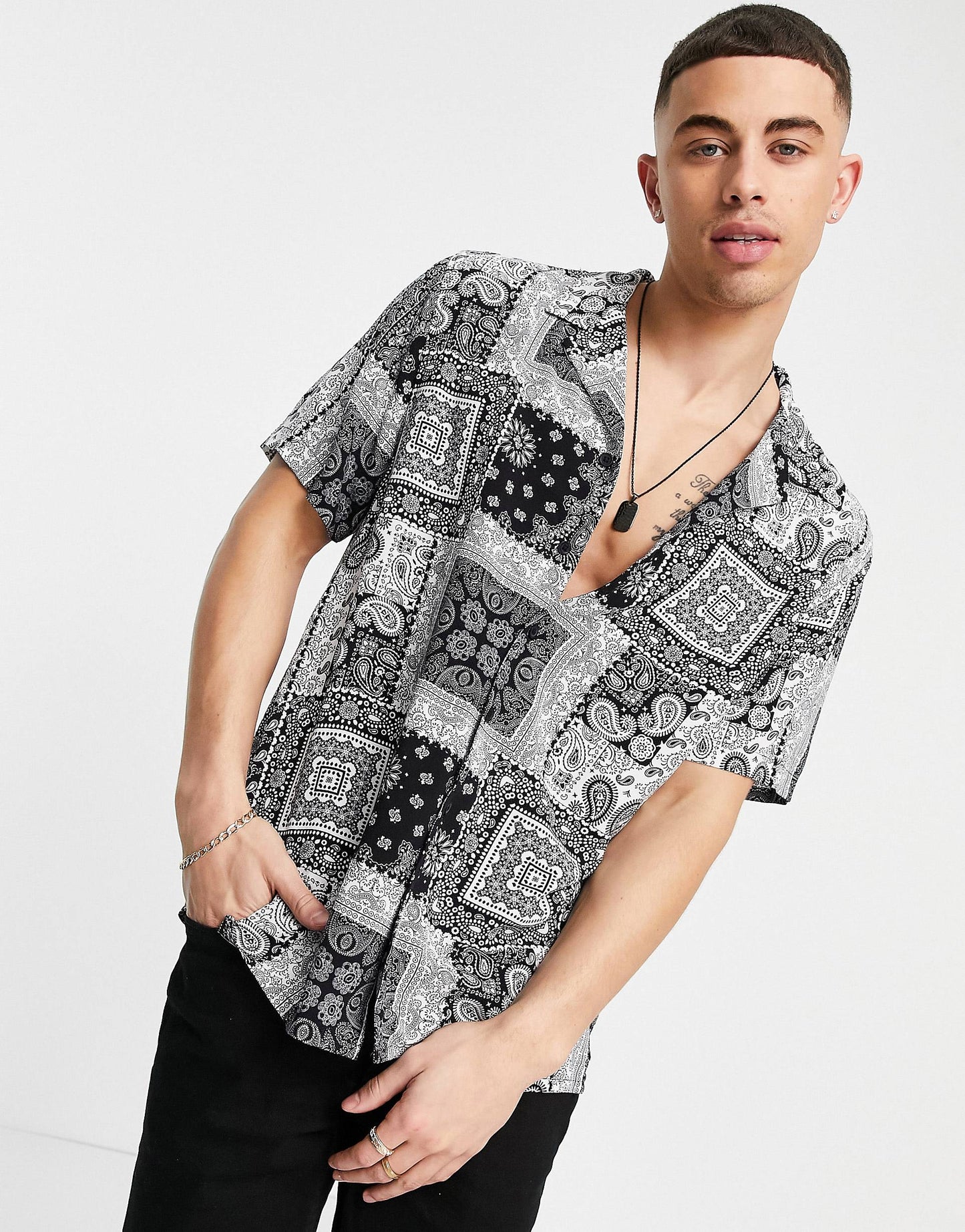 New Look Bandana print shirt in Black Half Sleeve