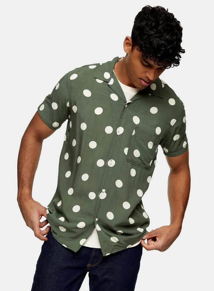 Men's Green Polka Short Sleeve Printed Shirt