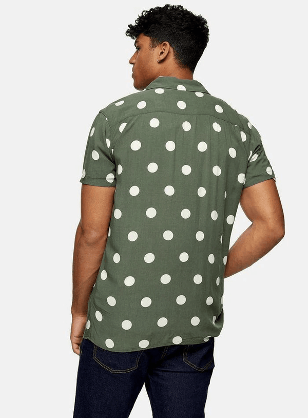 Men's Green Polka Short Sleeve Printed Shirt