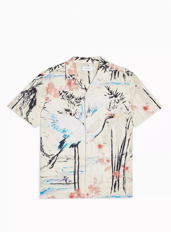 Relaxed Crane Brid Print Slim Shirt