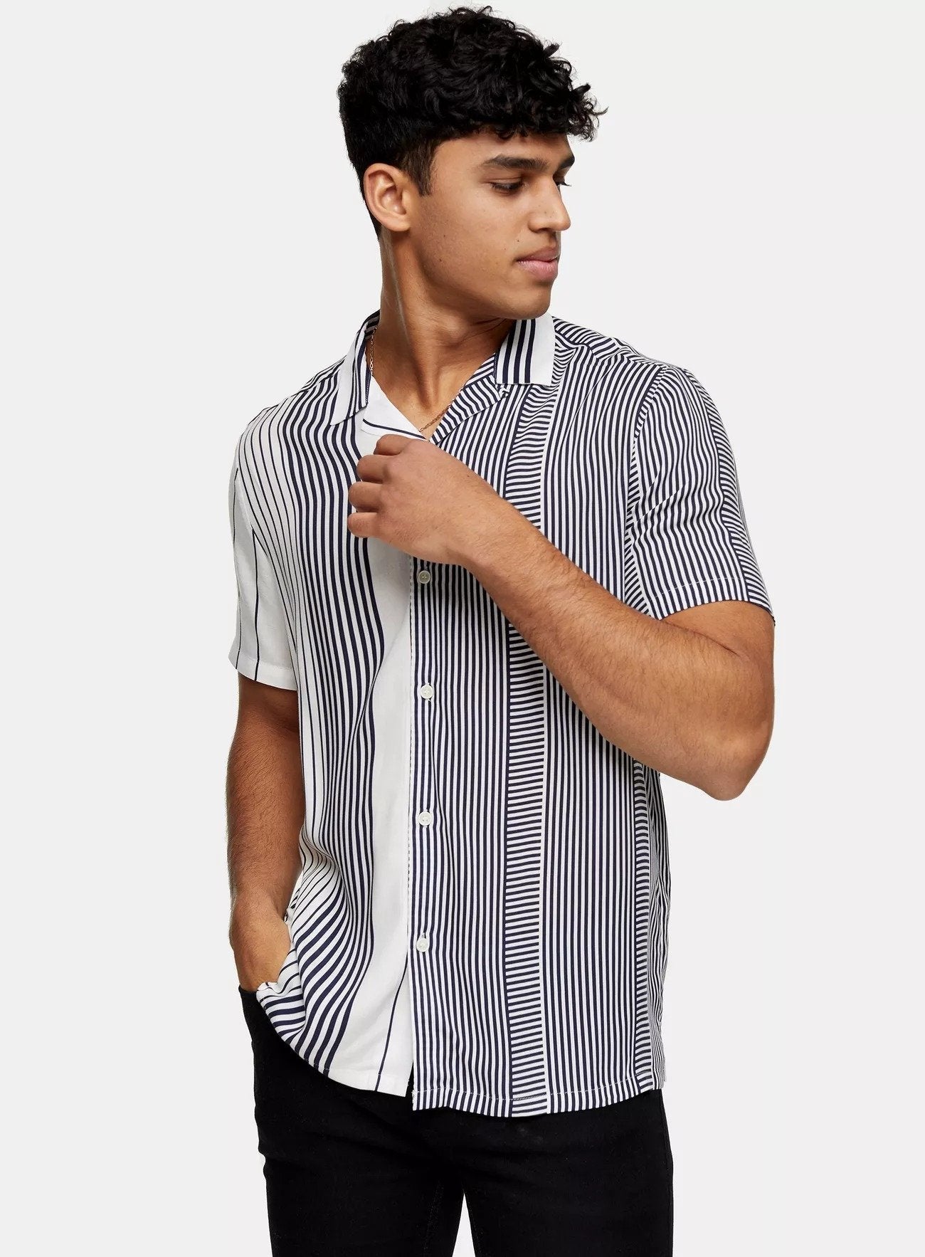 Blue Stripe Splice Revere Shirt