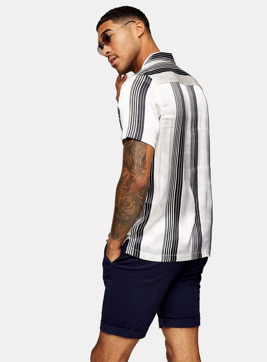 Black And White Stain Strip Slim Shirt