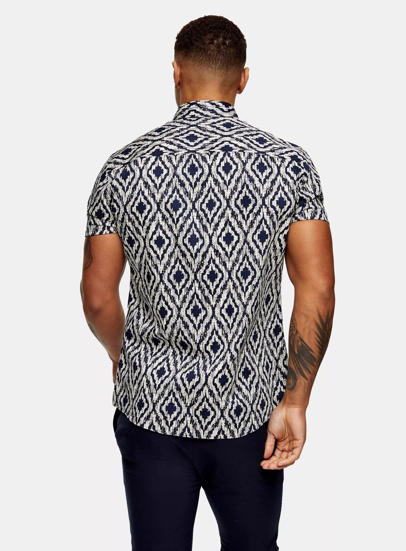 Navy Stone Ikat Abstract Print Shirt