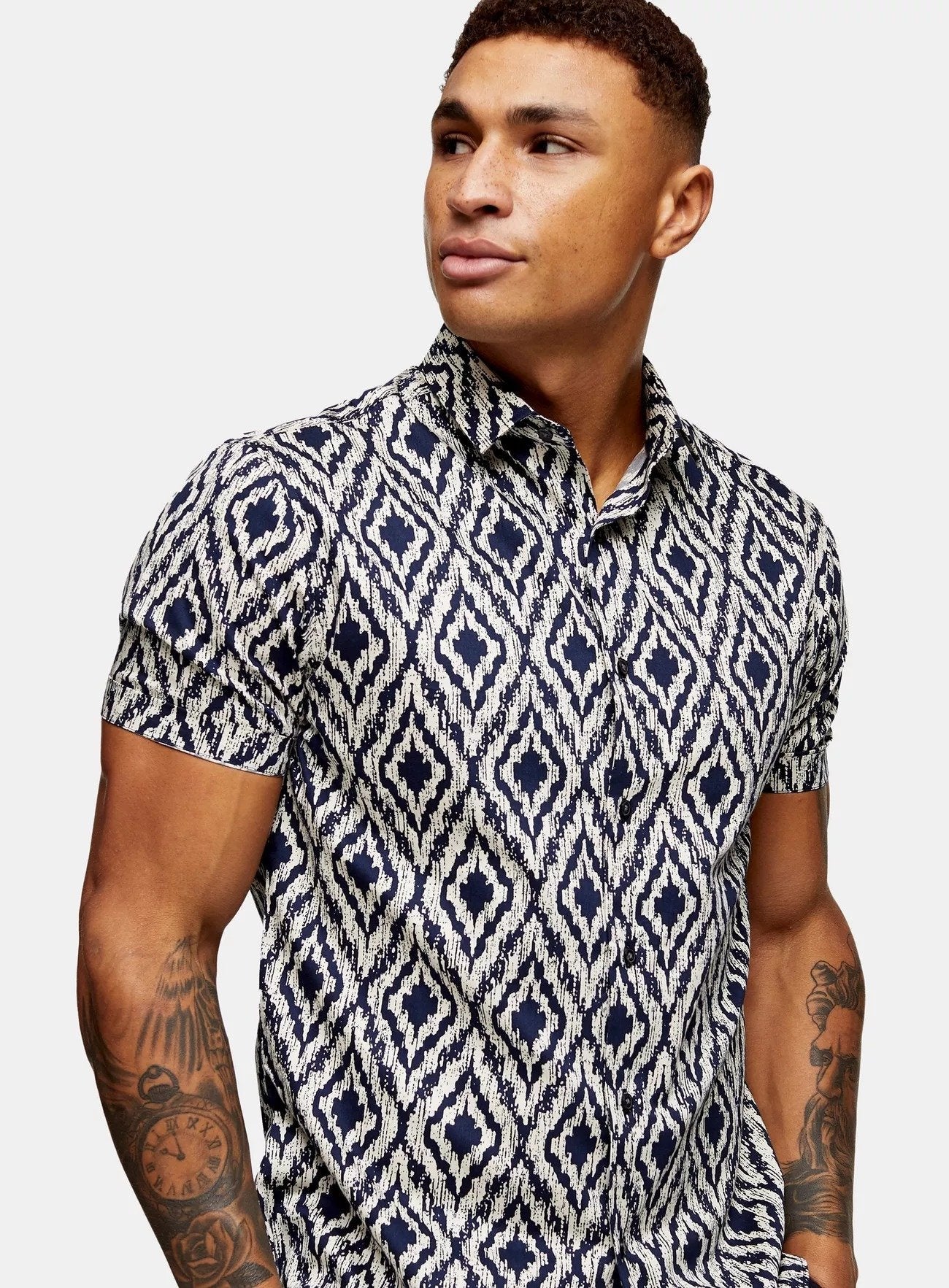 Navy Stone Ikat Abstract Print Shirt