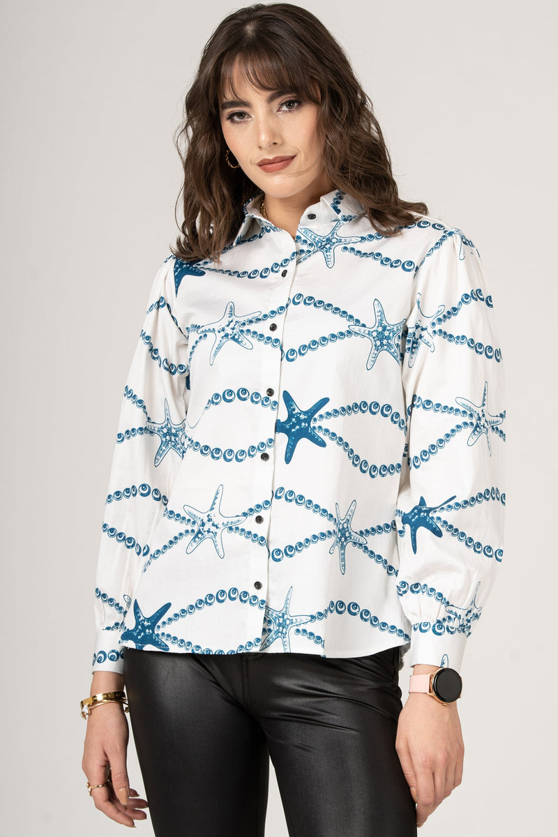 Designer Blouse Pure Cotton Starfish Chain Pattern Women Shirt by Brand Black Jack