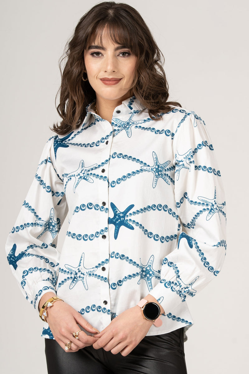 Designer Blouse Pure Cotton Starfish Chain Pattern Women Shirt by Brand Black Jack