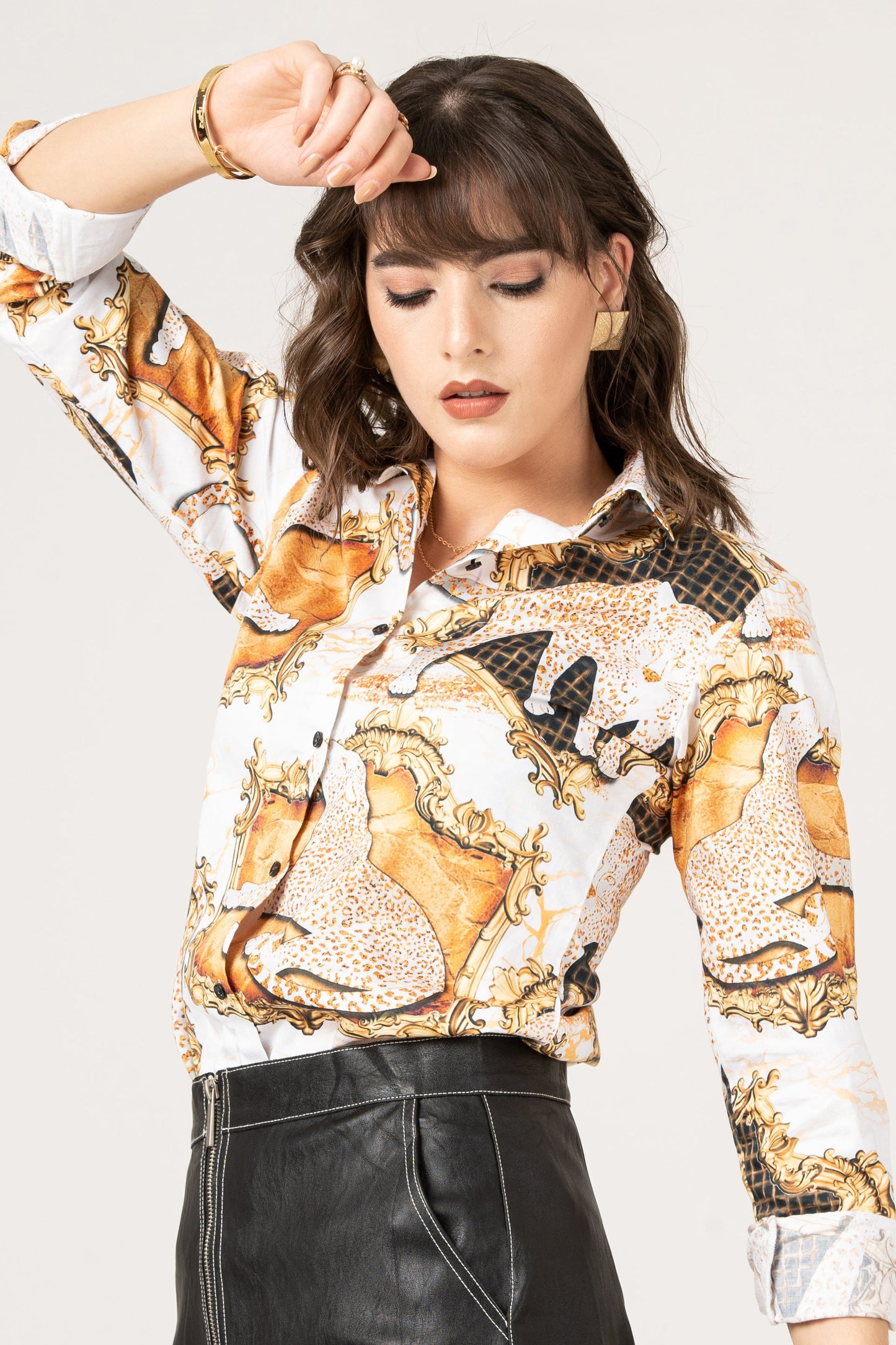 Full Sleeve Women Shirts Pattern with Leopard Print Pure Cotton Shirt by Black Jack