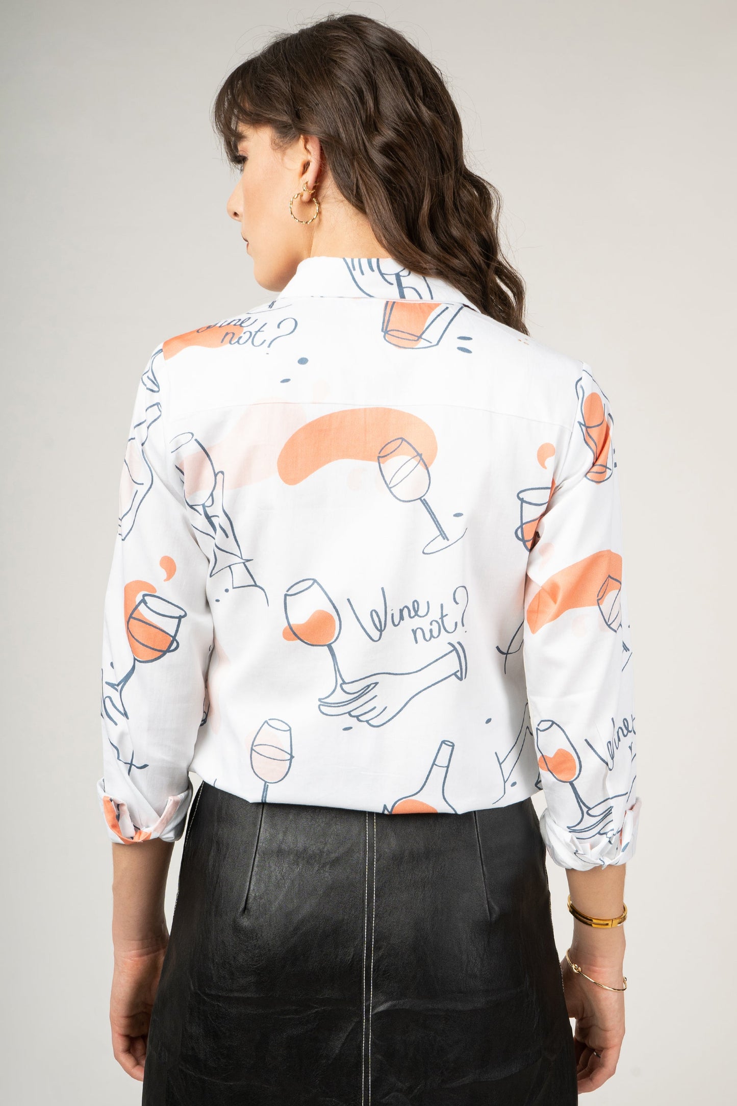 Pattern for Wine bar and Wine Lovers, Parisian Party Style Print Pure Cotton Women Shirt by Black Jack