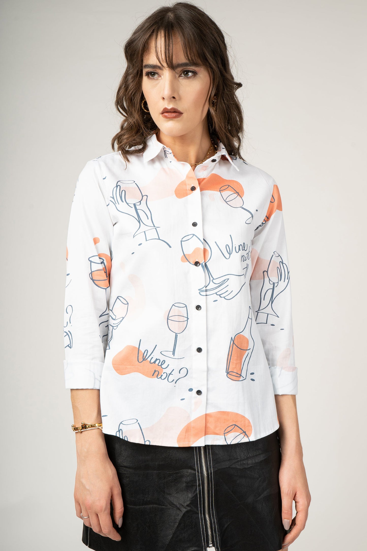 Pattern for Wine bar and Wine Lovers, Parisian Party Style Print Pure Cotton Women Shirt by Black Jack