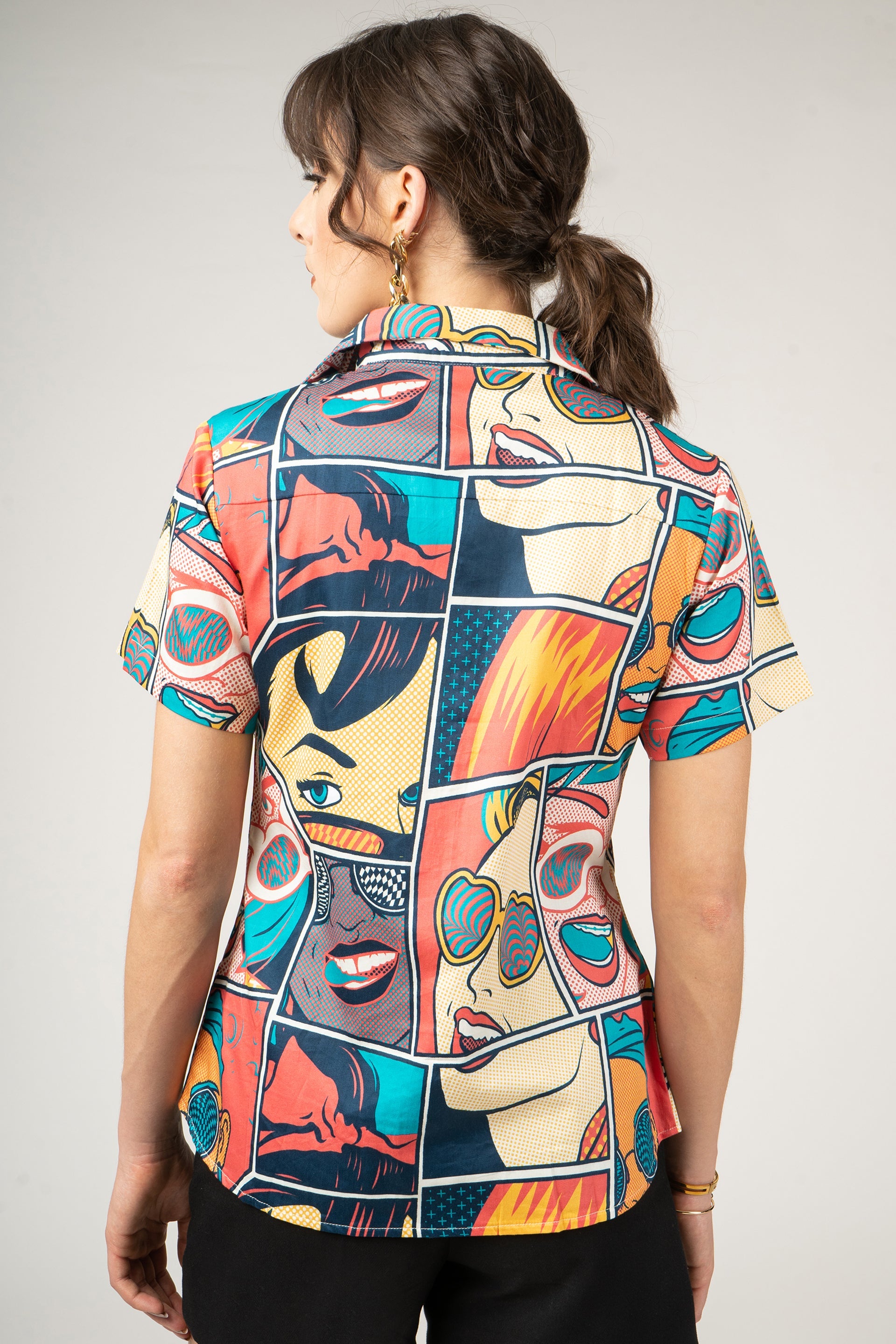 Retro Pin Up Girls Print Pure Cotton Women Shirt by Black Jack