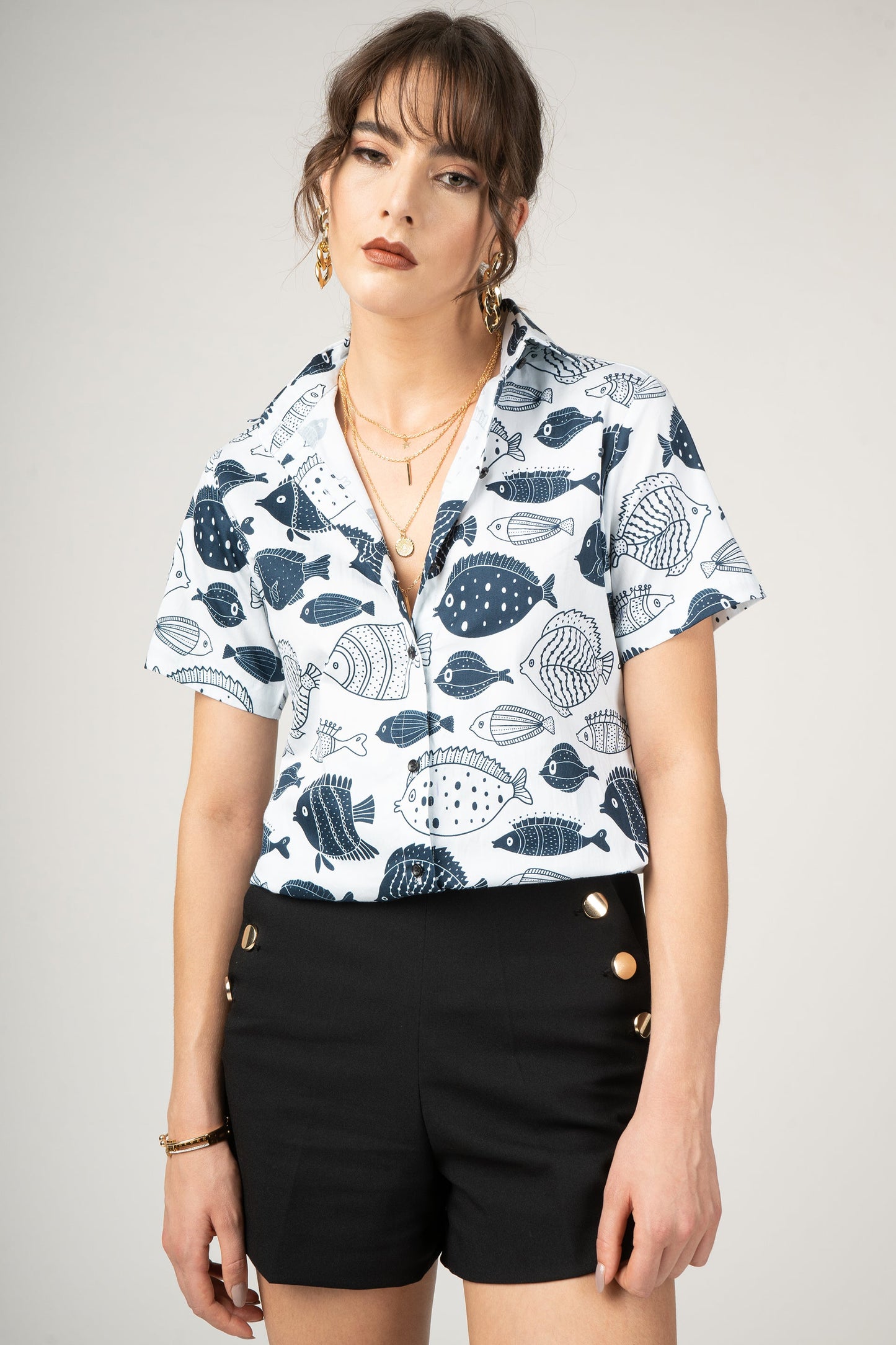 Cute Fish Print Pure Cotton Women Shirt by Black Jack