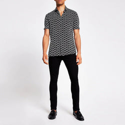 Black Chain Printed Slim Fit Shirt