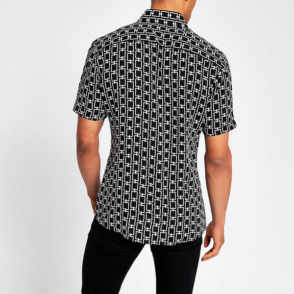 Black Chain Printed Slim Fit Shirt