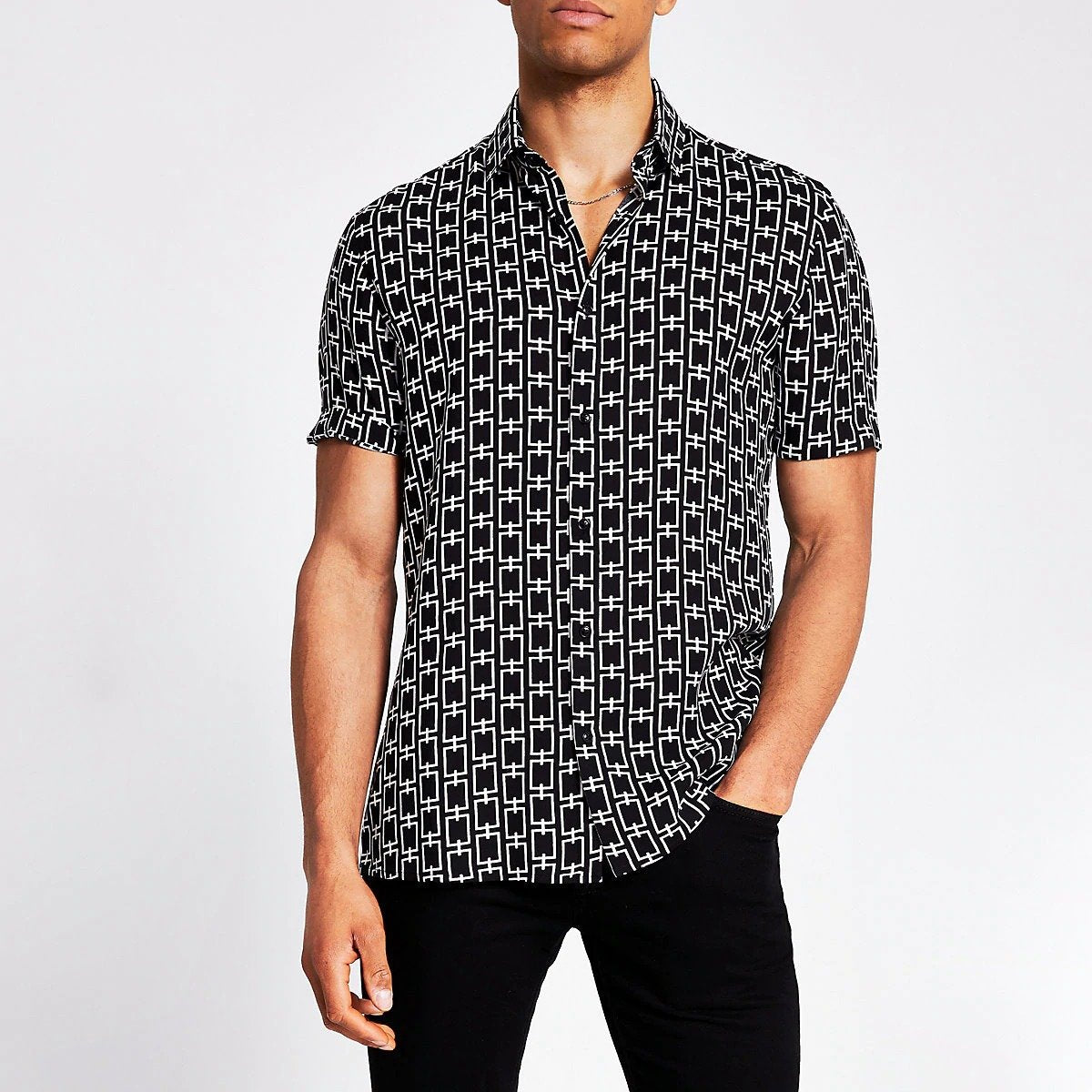 Black Chain Printed Slim Fit Shirt