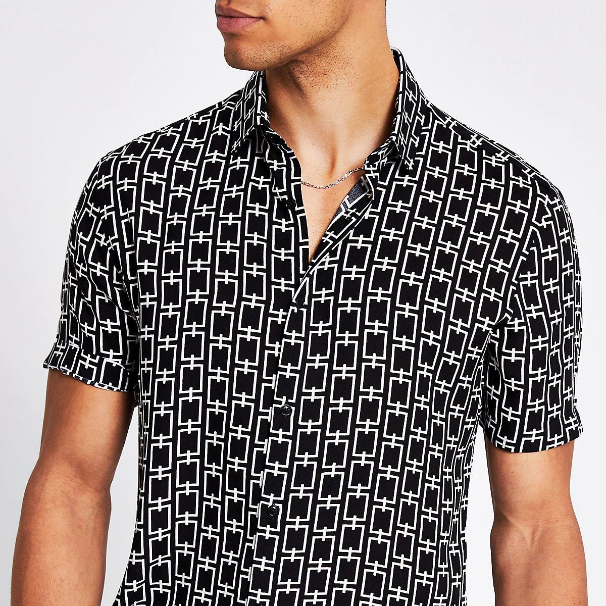 Black Chain Printed Slim Fit Shirt