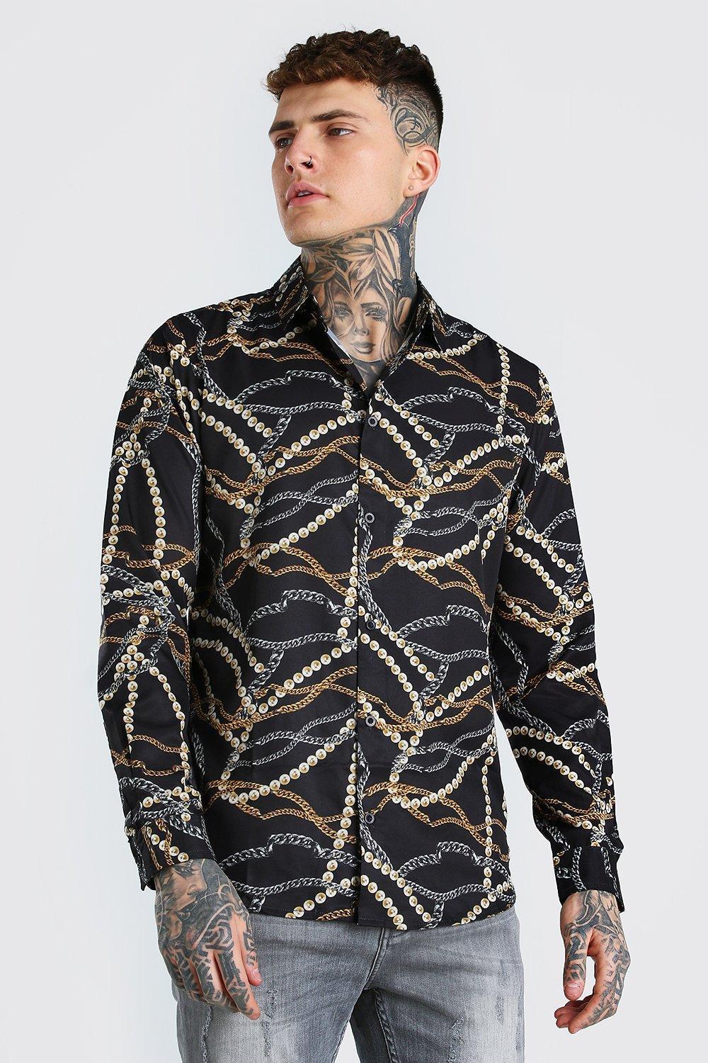 Long Sleeve Chain Print Shirt