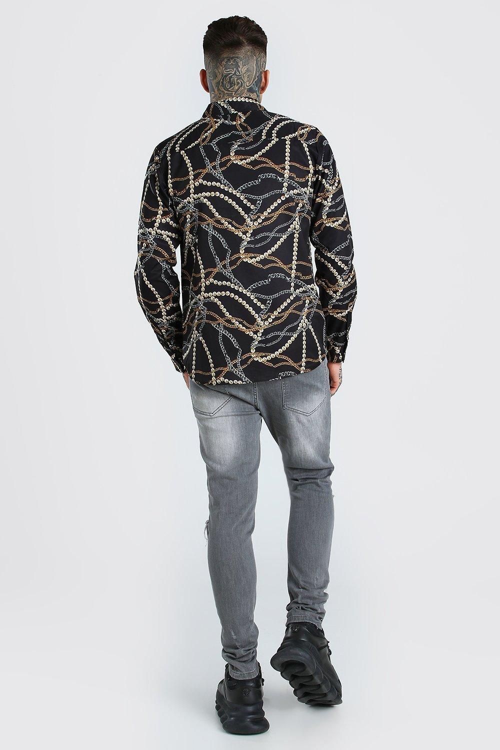 Long Sleeve Chain Print Shirt