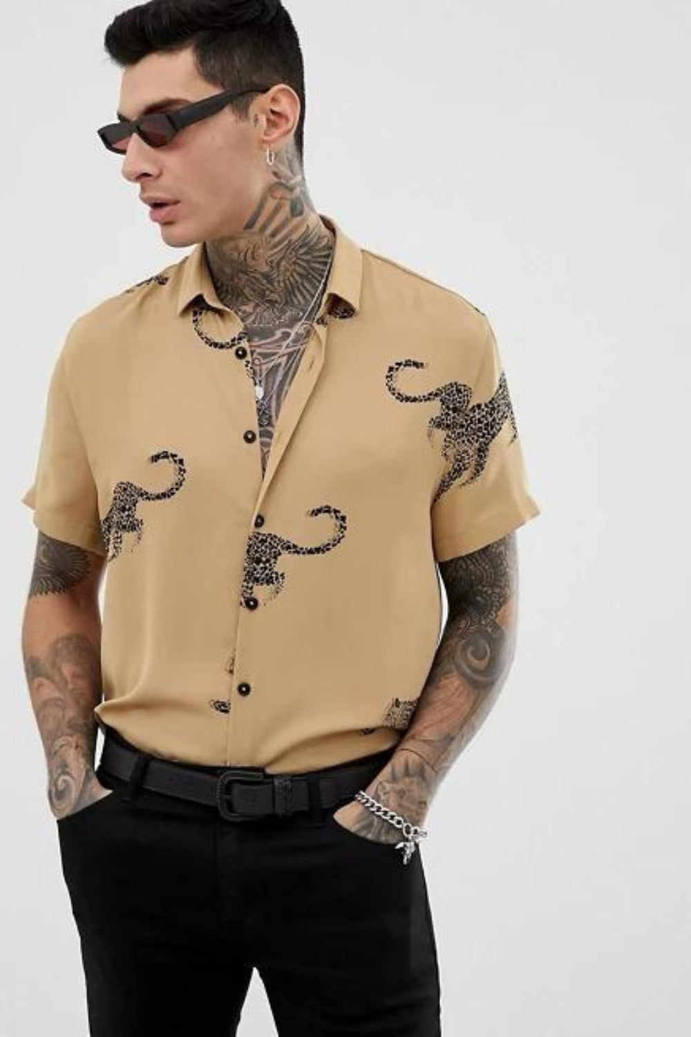 Mens Premium Cotton Leopard Print Shirt By Brand Black Jack