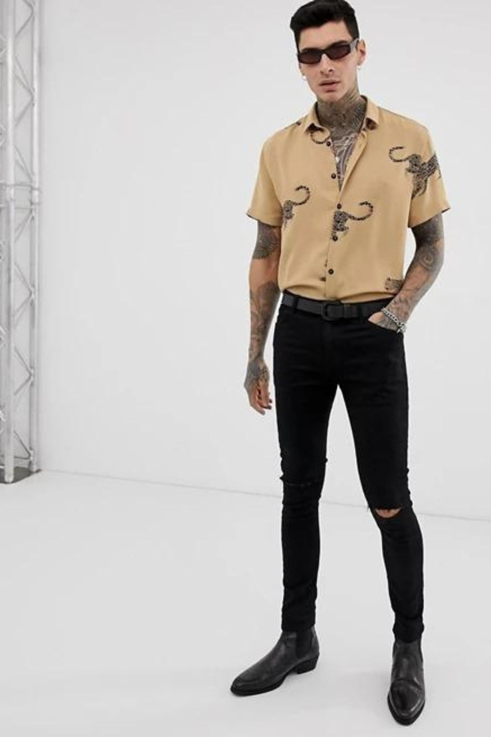 Heart & Dagger Printed Shirt With Leopard Print