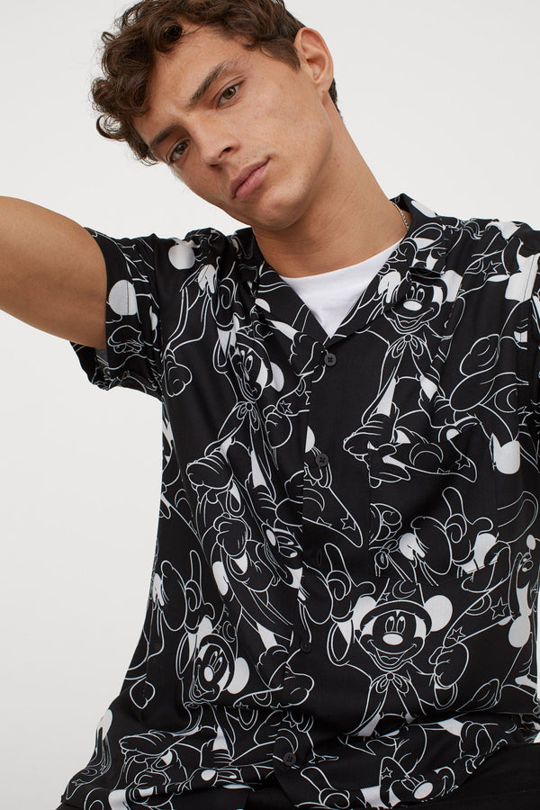 Patterned Shirt Black mickey Mouse