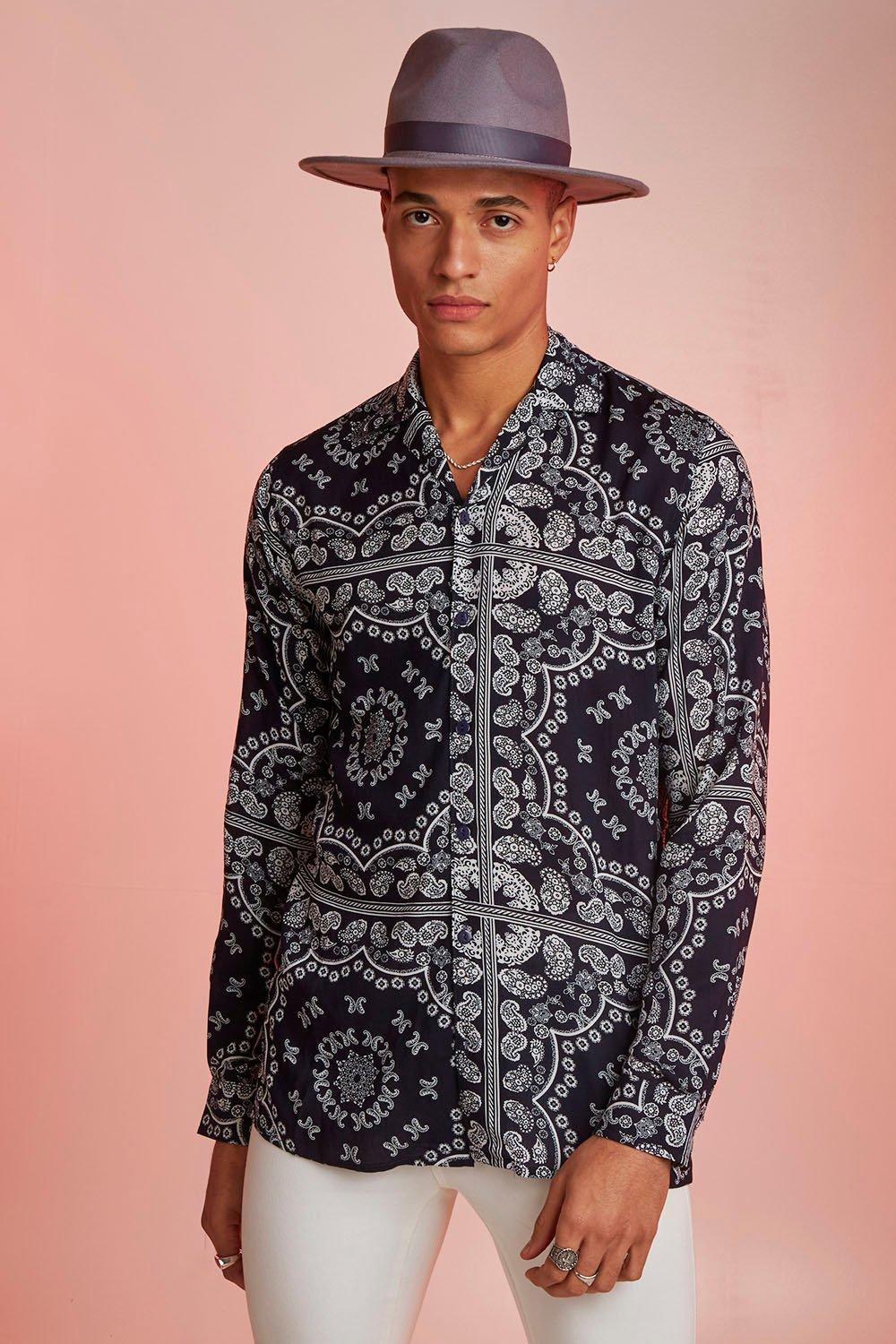 Bandana Print Long Sleeve Revere Shirt