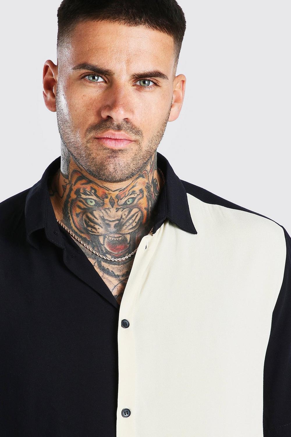 Mens Premium Cotton Short Sleeve Black and White Shirt by Brand Black Jack