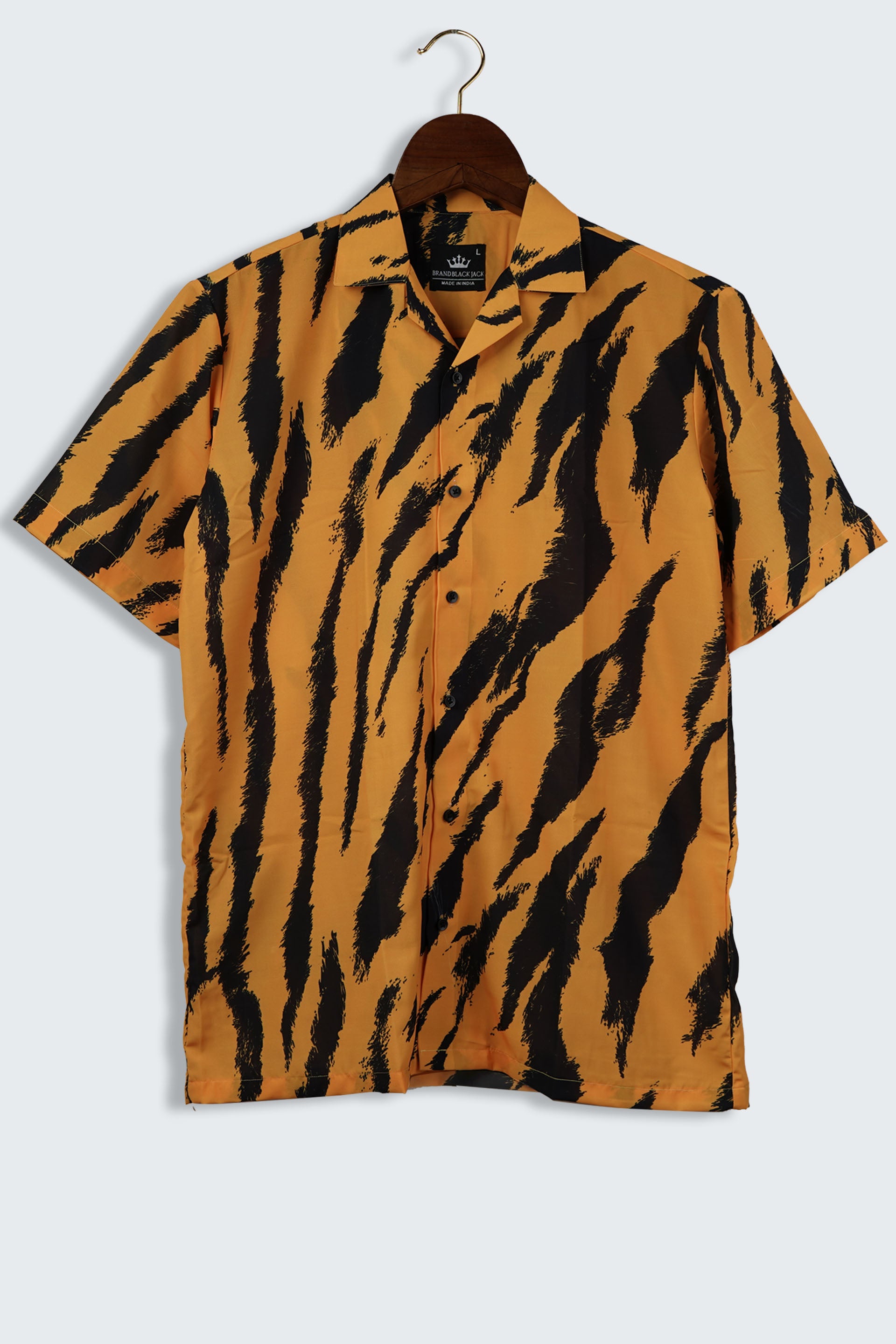 Tiger Yellow Stripe Black Jungle Safari Mens Printed Shirt , LARGE by Brand Black Jack